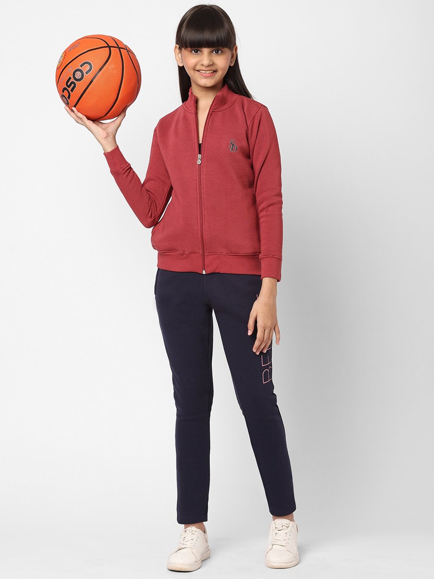 Sweet Dreams Girls Red Solid Full Sleeves Sweatshirt