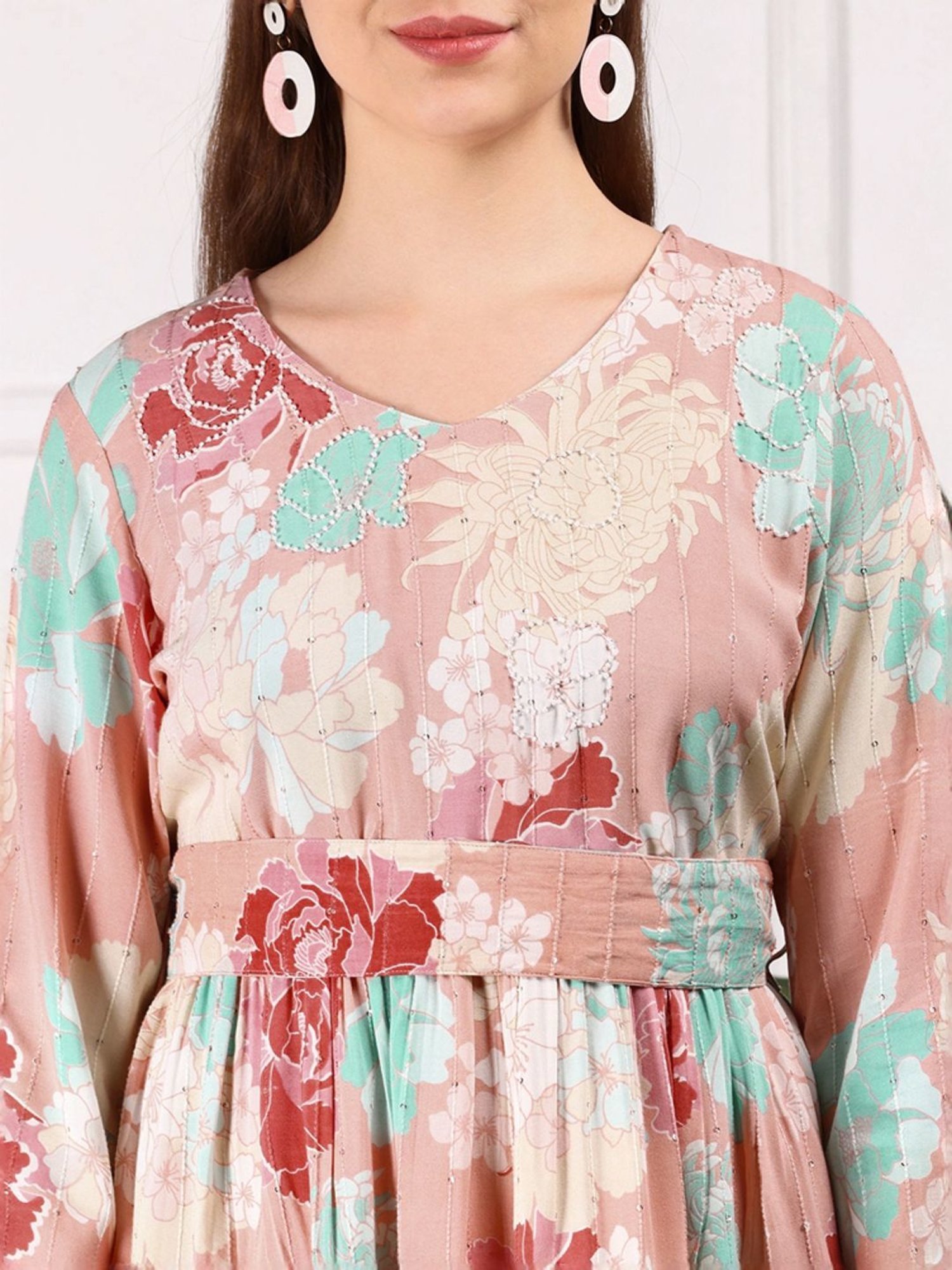 Ishin Multicolor Floral Print A-Line Dress