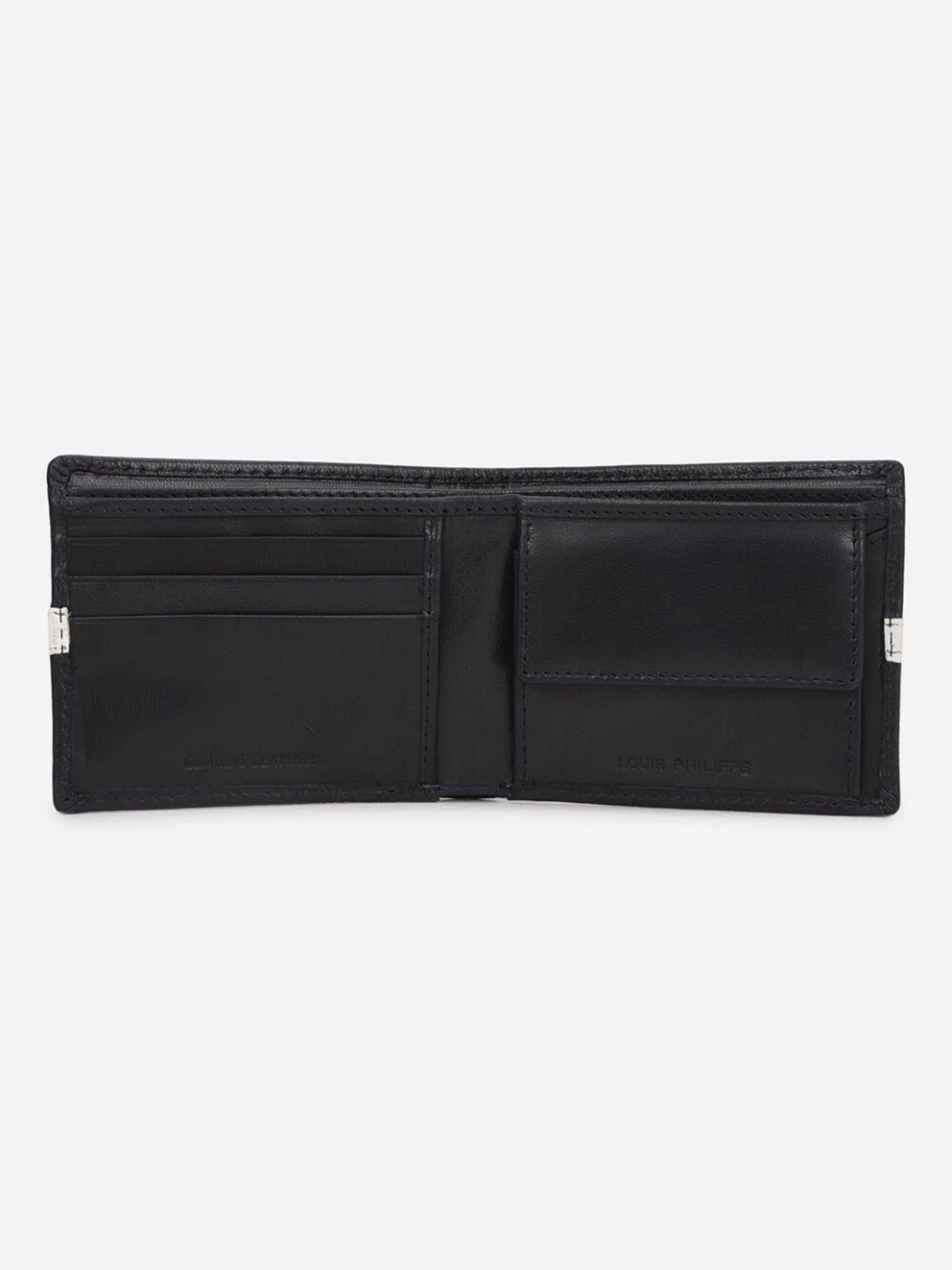Louis Philippe Black Leather Paneled Bi-Fold Wallet