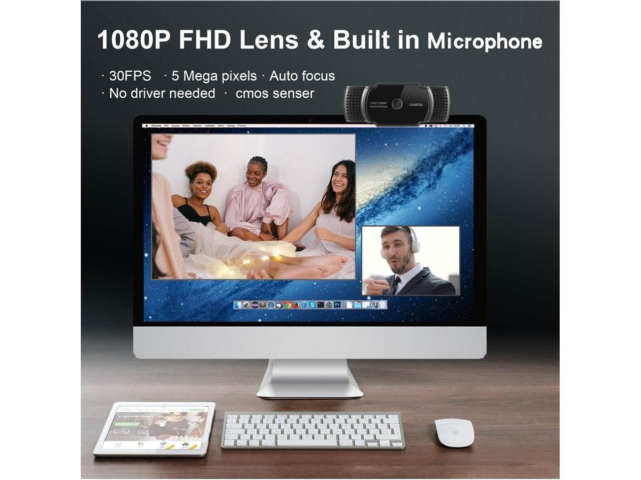 USB Web Camera, HD Webcam with Microphone for PC Computers Laptops, USB Clip-On Web Cam 360 Degree Rotatable for Notebook Laptop