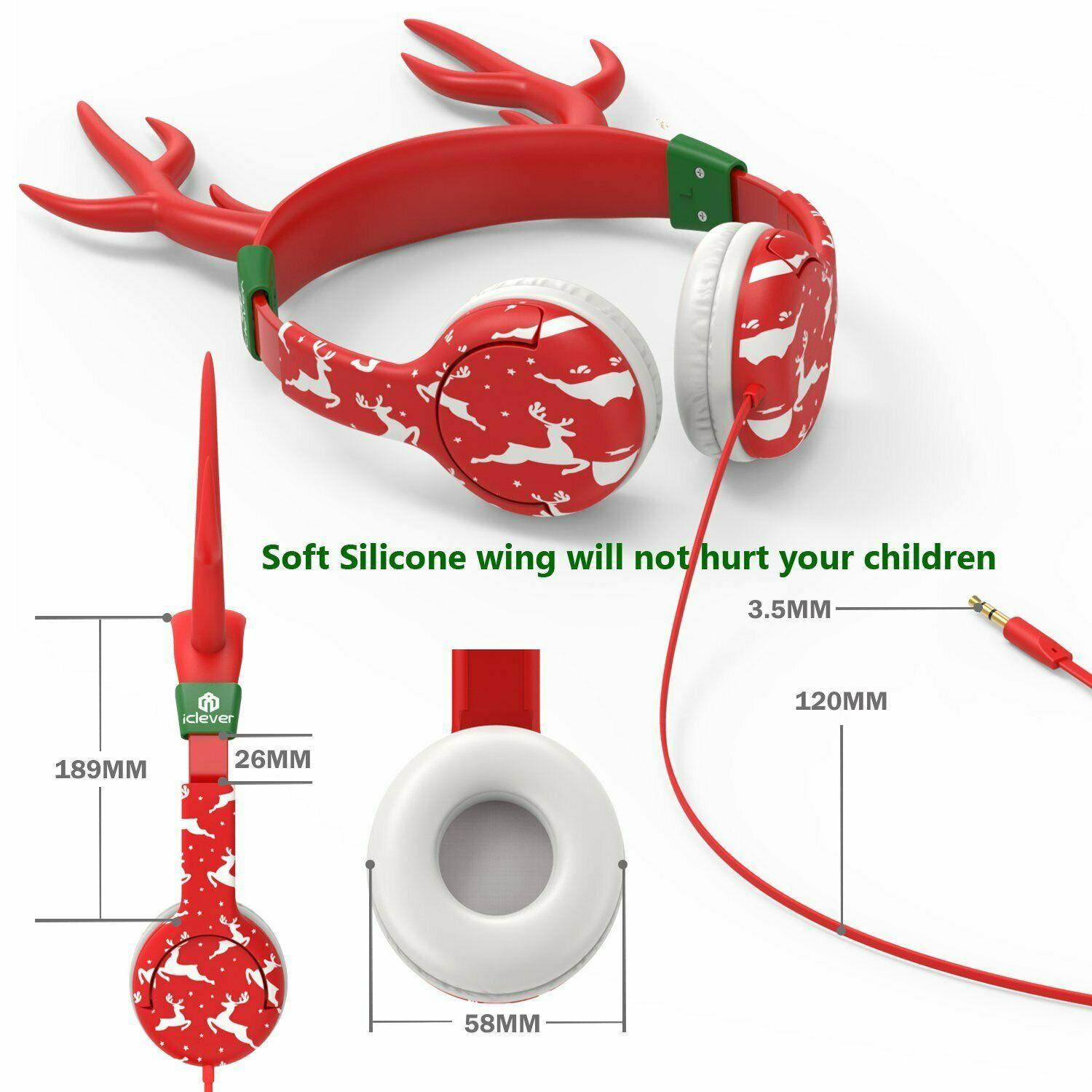 Volume Limiting Kids Headphones for School BoostCare Christmas Reindeer Headset