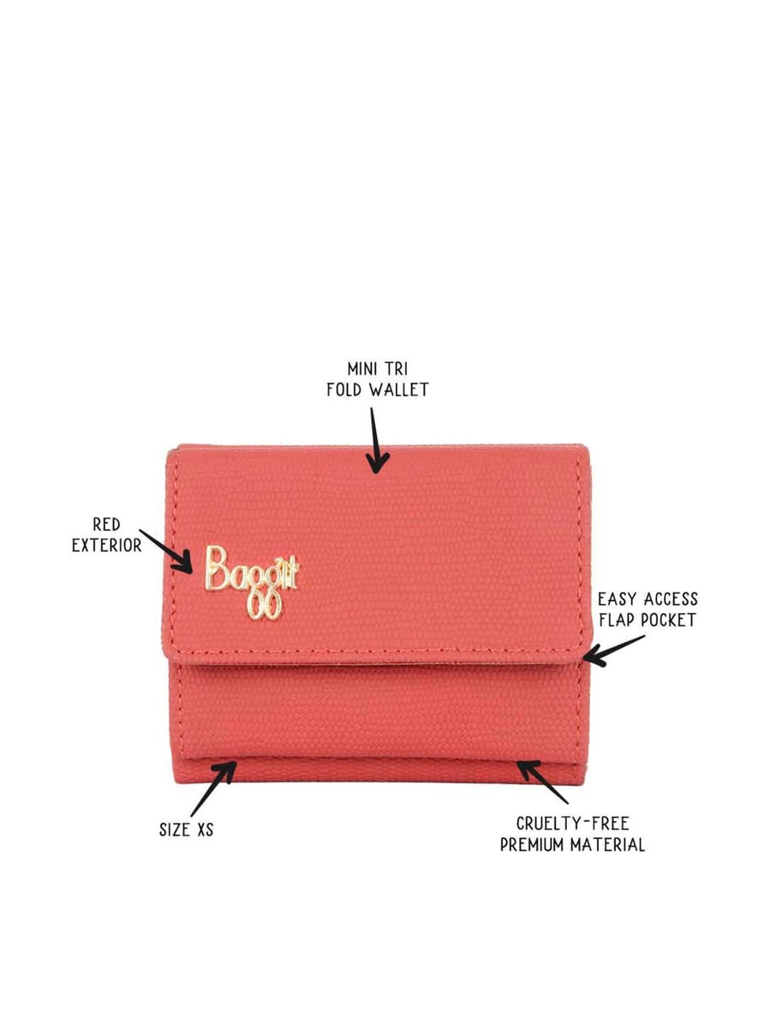 Baggit Red Textured Tri-Fold Wallet for Women
