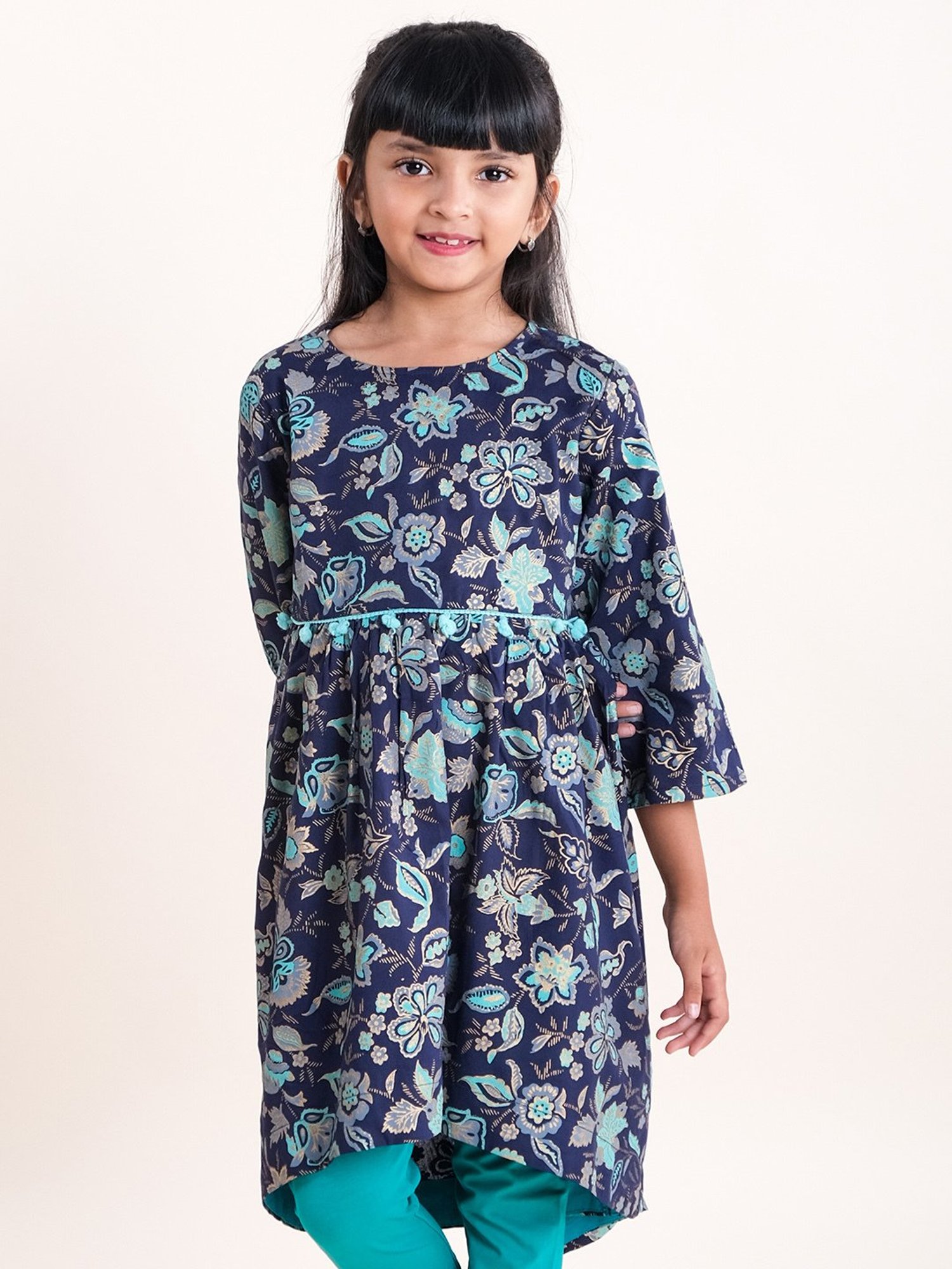 Peppermint Kids Navy Regular Fit Kurta Set