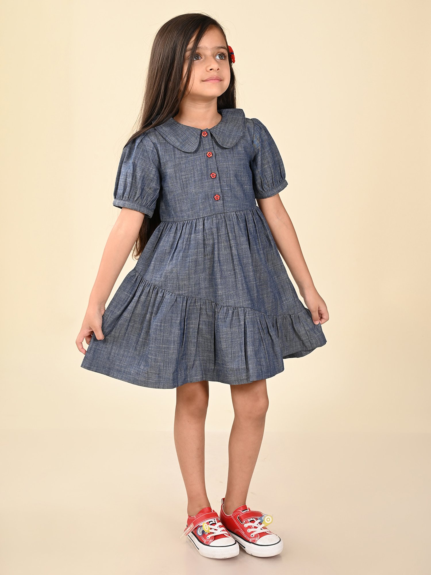 LilPicks Kids Blue Solid Dress
