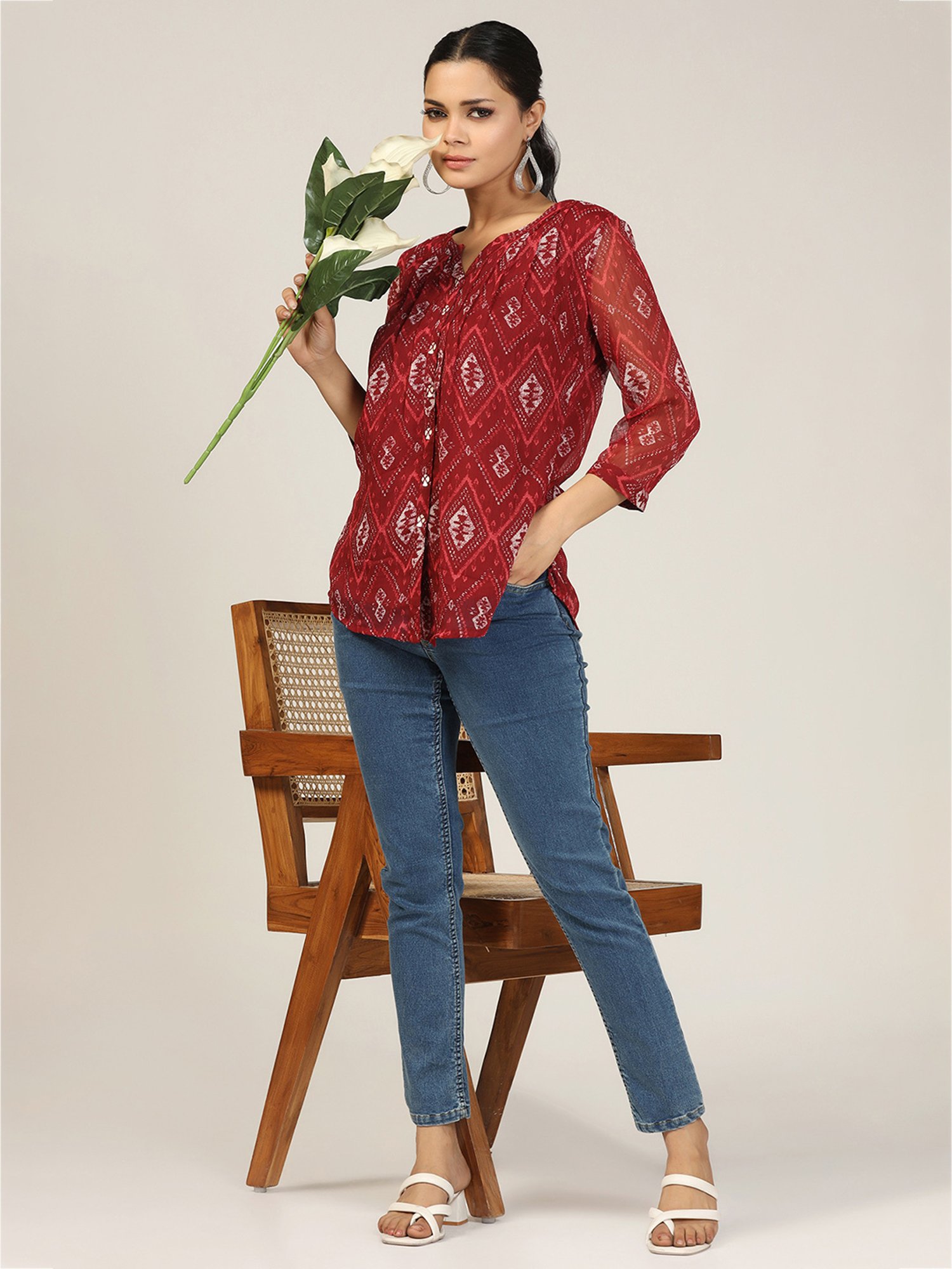 Mustard Maroon Printed Shirt