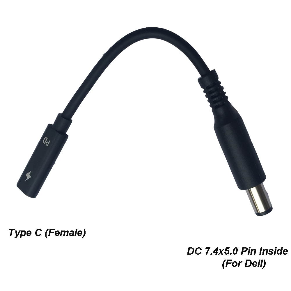 USB-C Female to 7.4x5.0mm DC Tip PD converter cable for Dell 65W or blow laptops