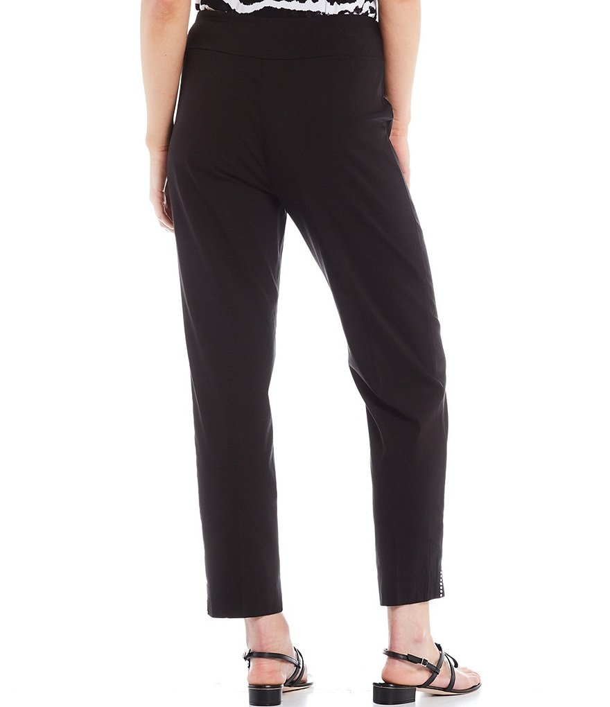 Allison Daley Petite Size Tech Stretch Embellished Hem Detail Pull-On Ankle Pants