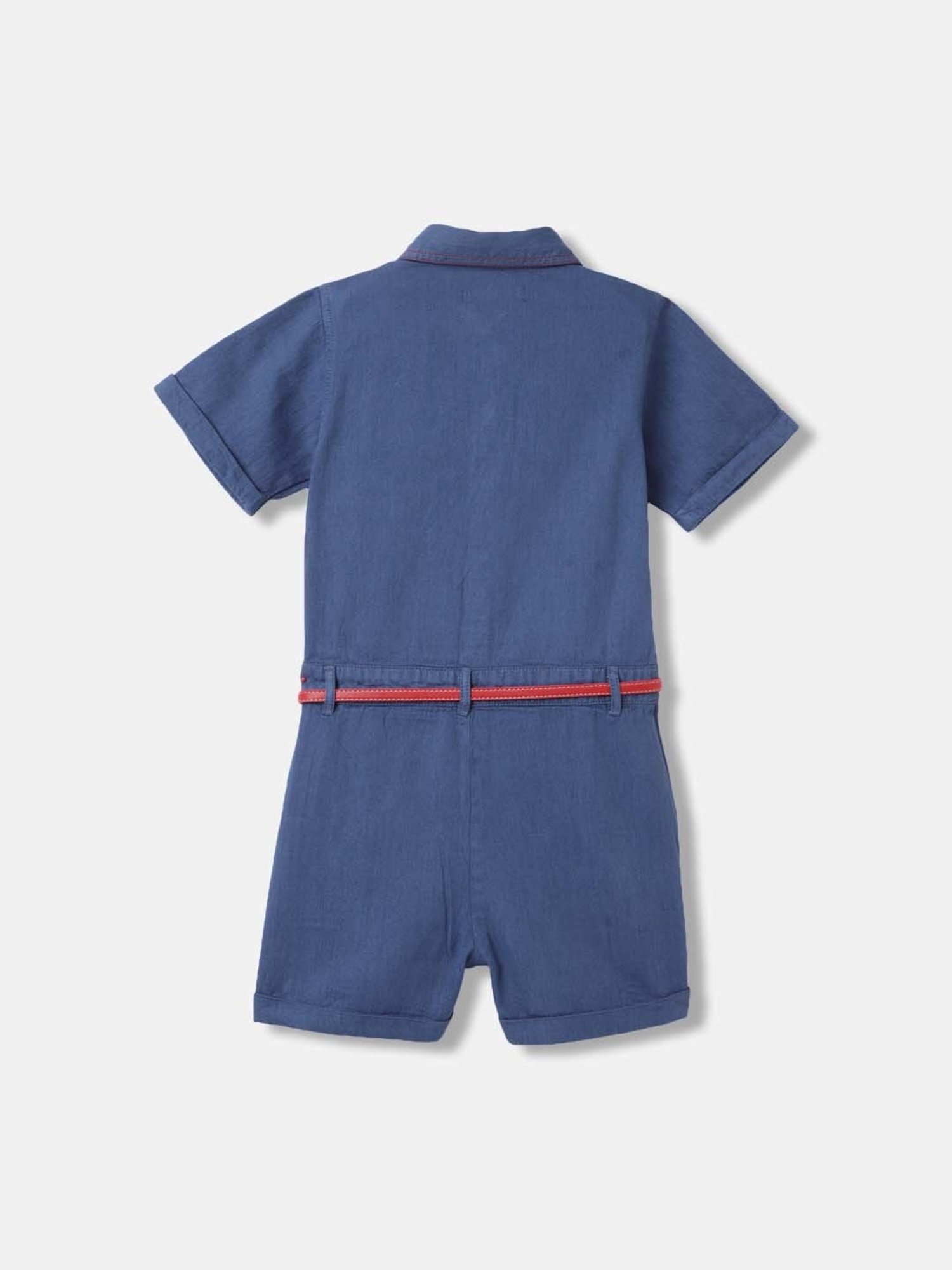 Elle Kids Blue Cotton Logo Playsuit