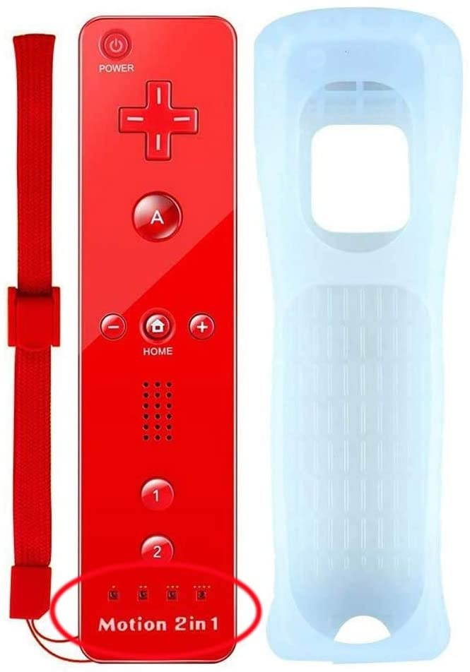 AndThere Wii Remote Controller with Build-in Motion Sensor Plus for Nintendo Wii, Wii U Remote Motion Plus Controller with Silicon Cover Wristband,Red