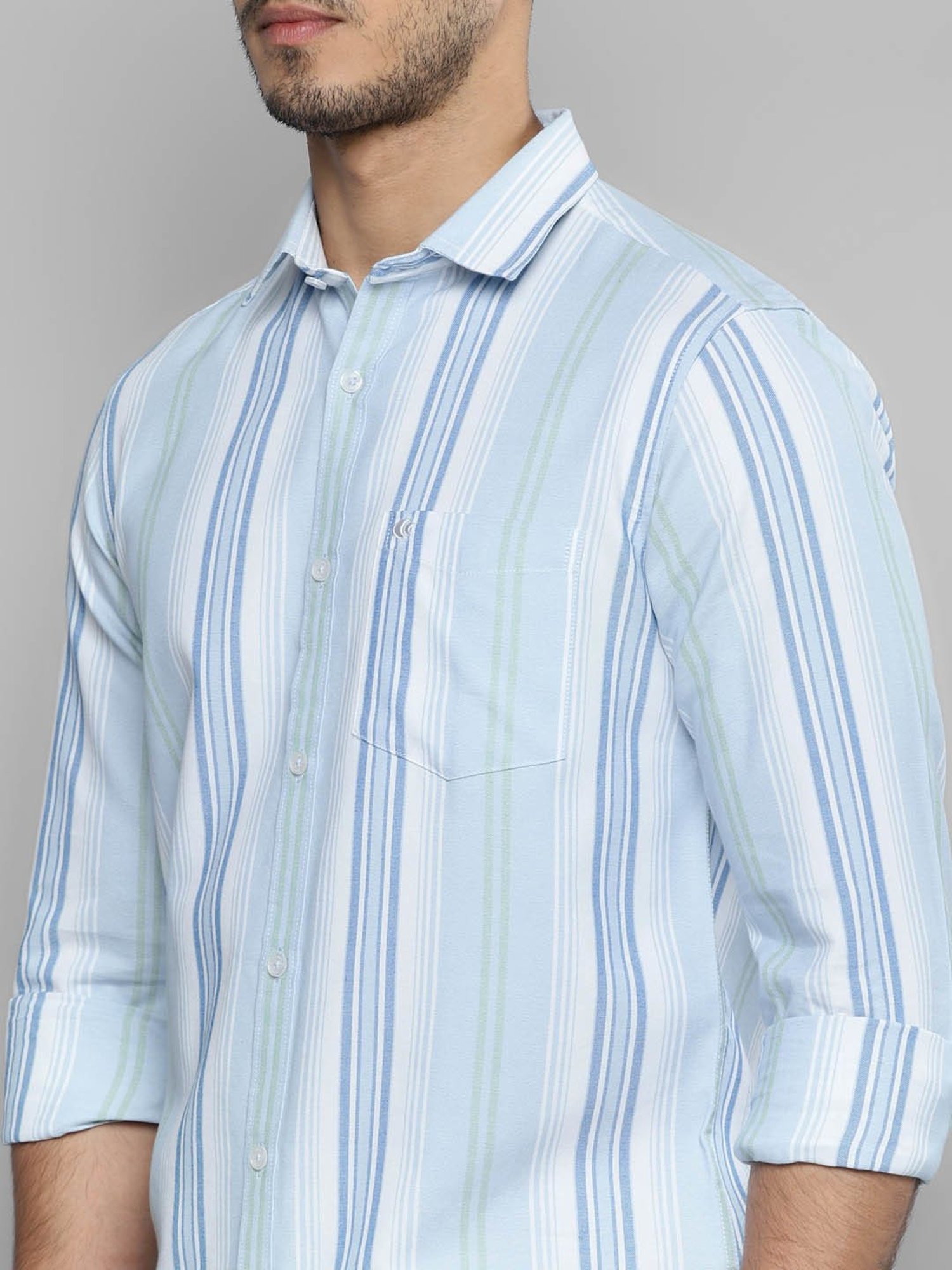 Allen cooper Light Blue Regular Fit Striped Cotton Shirt