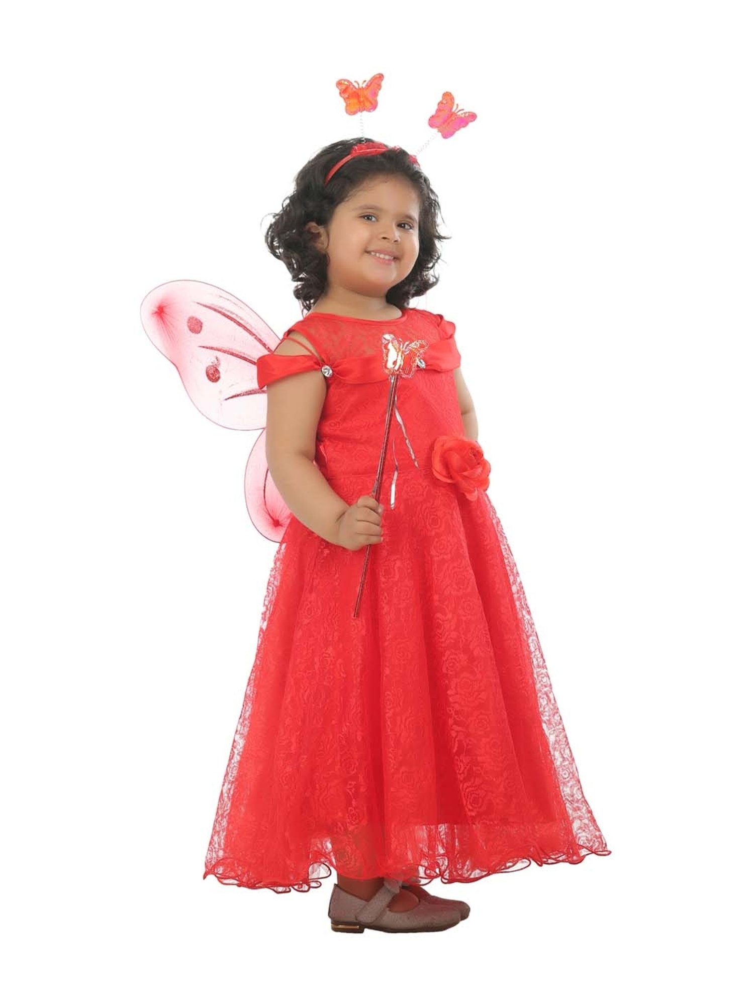 Ahhaaaa Kids Red Cotton Floral Print Dress