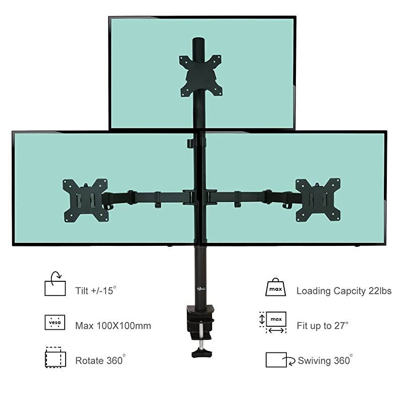 Triple LCD Monitor Desk Mount Fully Adjustable Stand Fits 3 Screens up to 27 inch 22 lbs Weight Capacity per Arm M003 Black