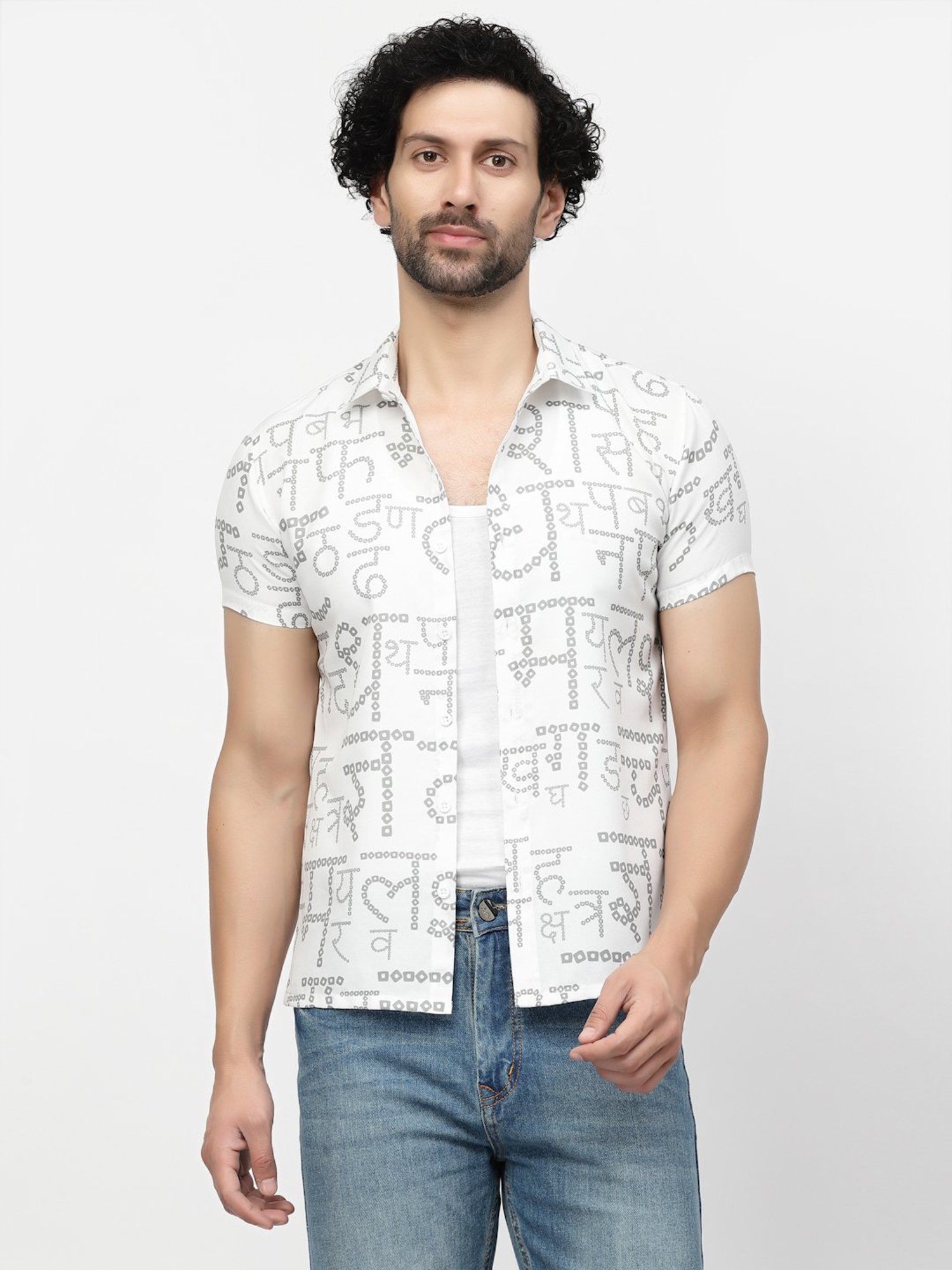 Lela White Regular Fit Printed Shirt