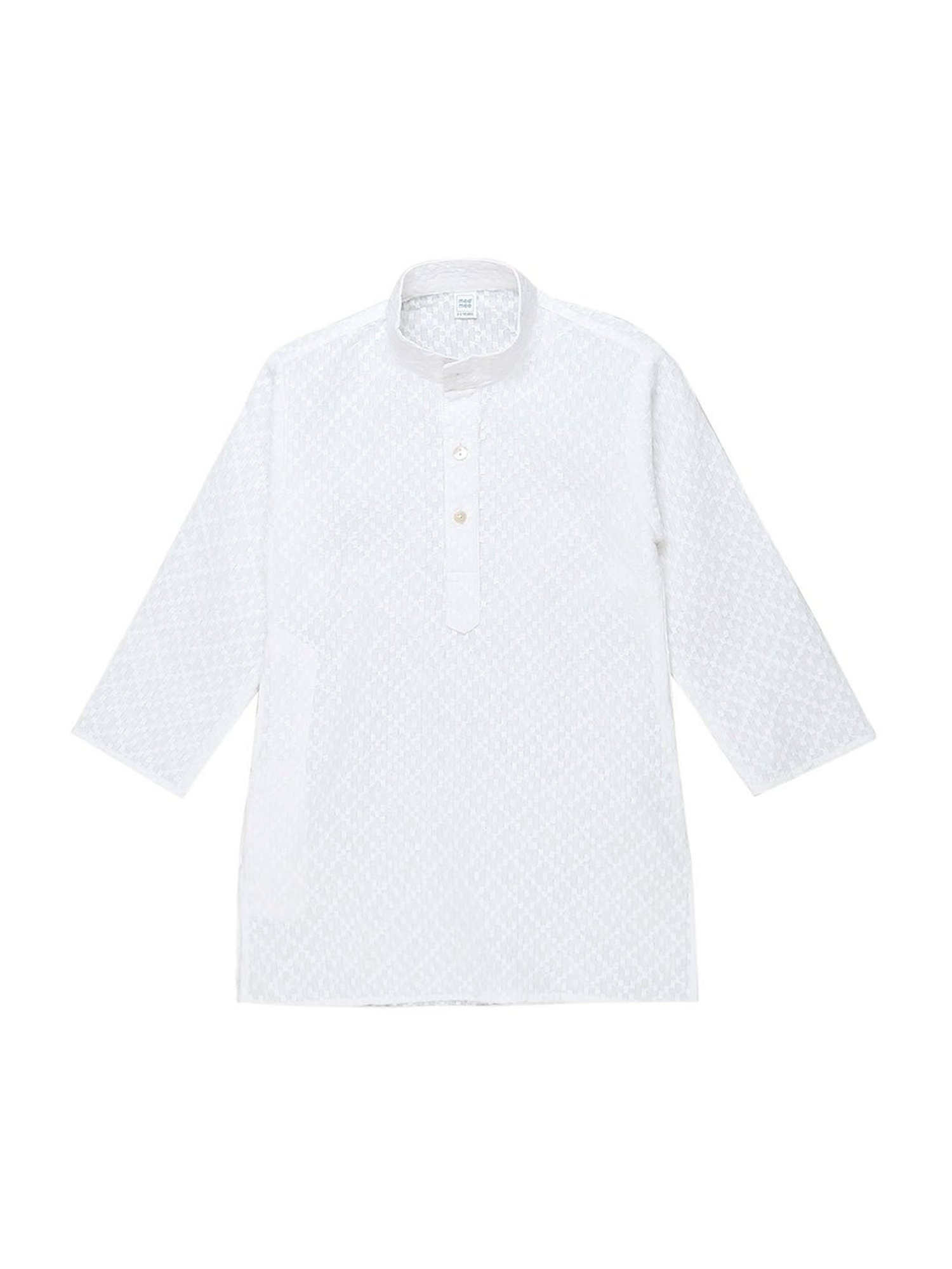 Mee Mee Kids White Self Design Full Sleeves Kurta with Pants