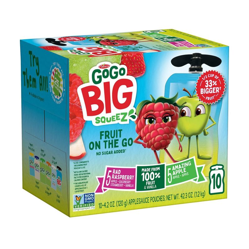 GoGo SqueeZ Big Variety Pack Apple Apple Rasp Straw Van - 42.3oz/10ct