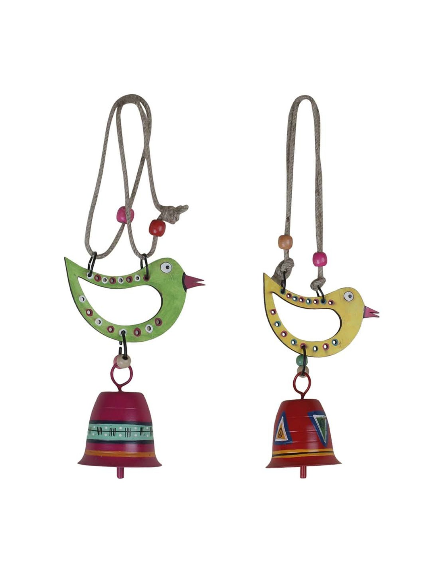 VarEesha Multicolor Wood Sparrow Tinkle Bells Windchime - Set of 2