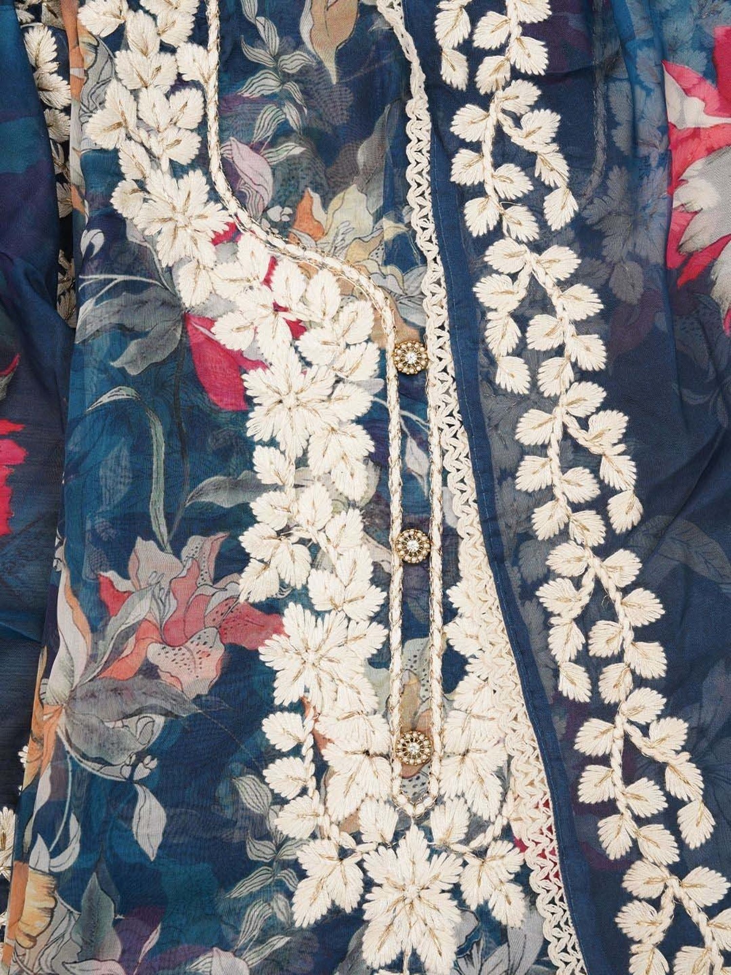 Jaipur Kurti Navy Embroidered Unstitched Dress Material