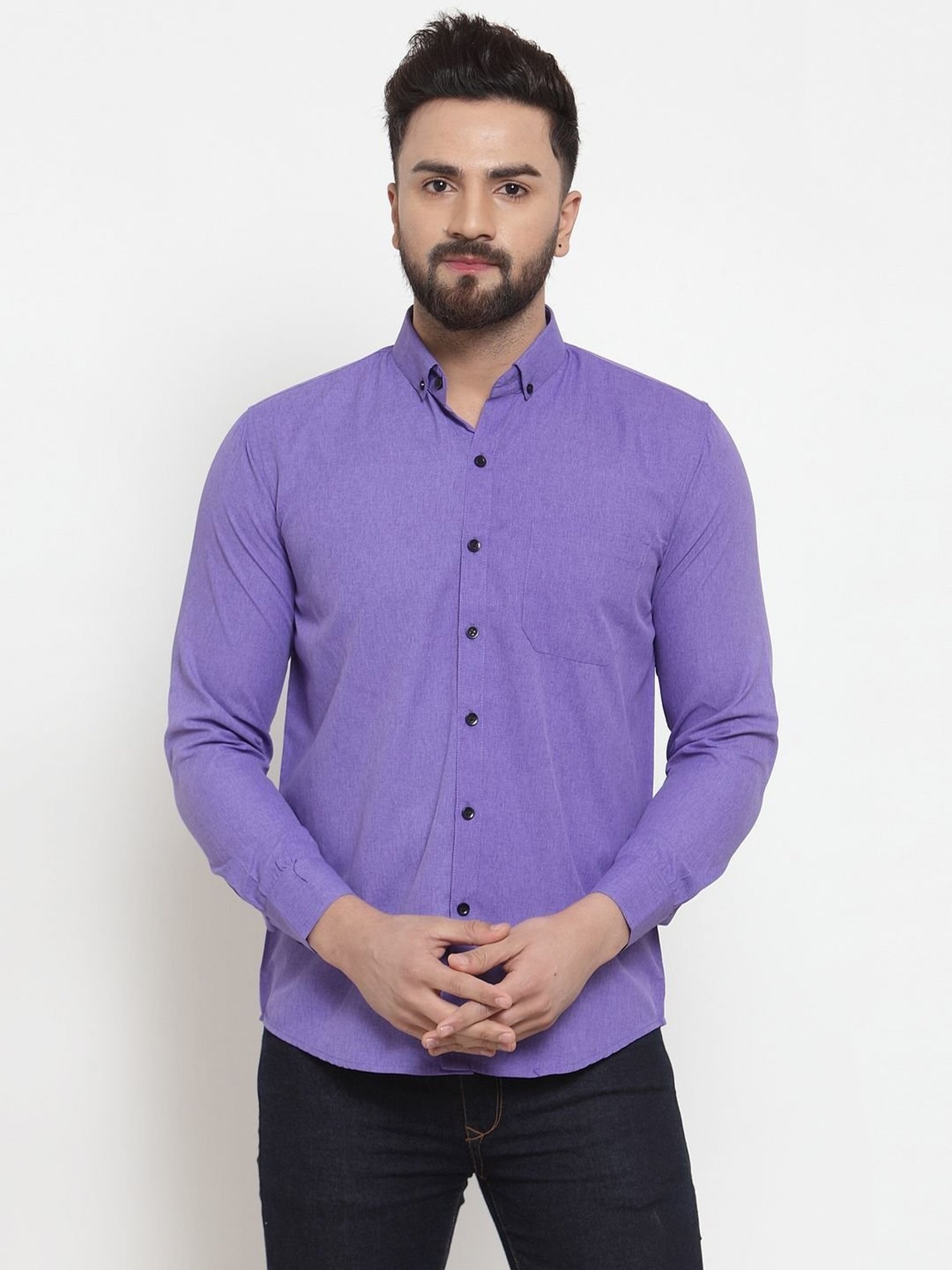 Jainish Voilet Regular Fit Self Pattern Shirt