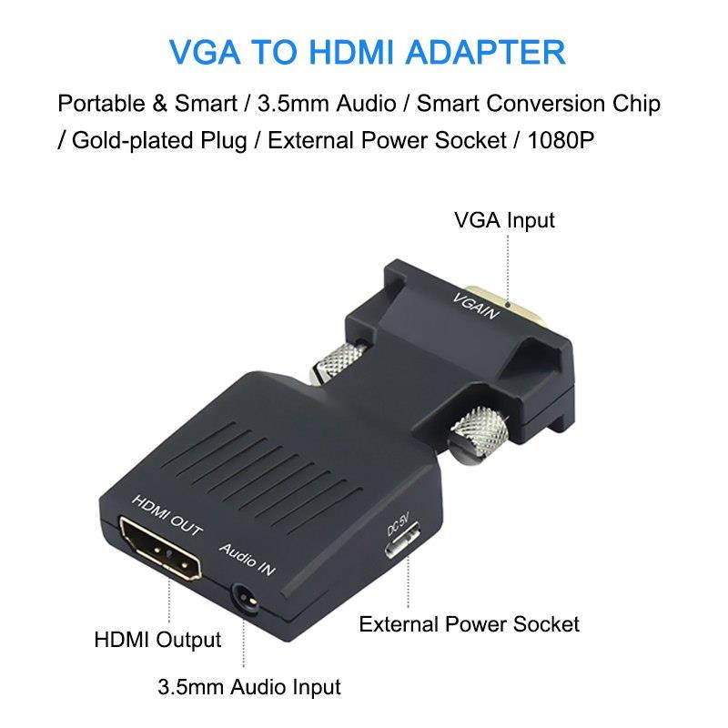 EGRINCY VGA To HDMI Converter 1080P Adapter HD Audio AV Adaptor HDTV Video Cable VGA2HDMI For HDTV PC Laptop Projector Xbox 360