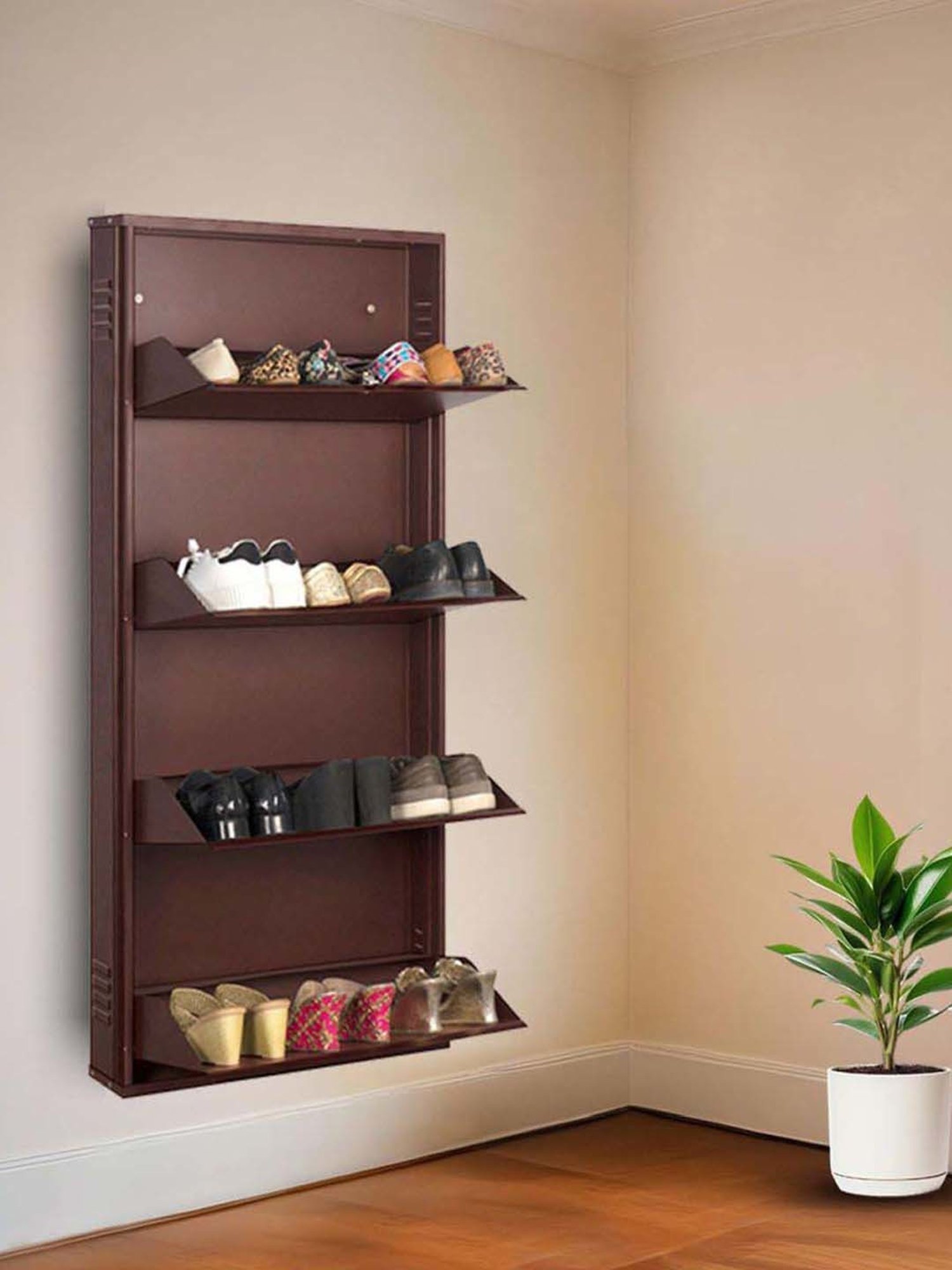 Delite Kom Metal Shoe Rack - 24" 10 Shelf, Double Decker, Ivory, PowderCoat, Wall Mount, DIY