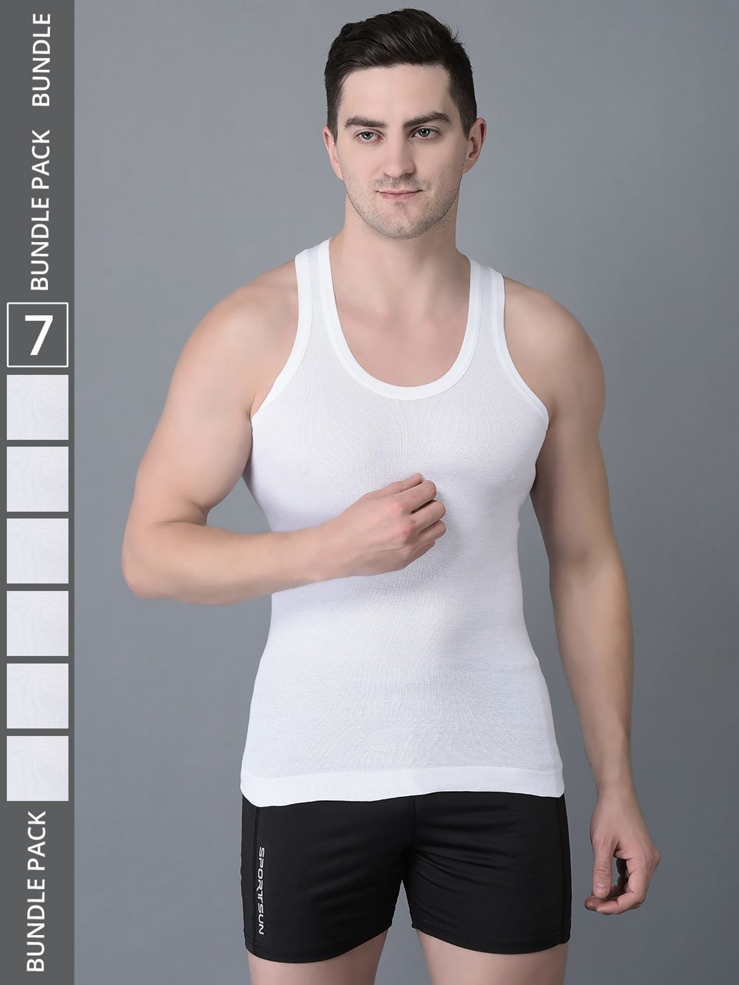 Dollar Bigboss White Cotton Regular Fit Vest - Pack Of 7