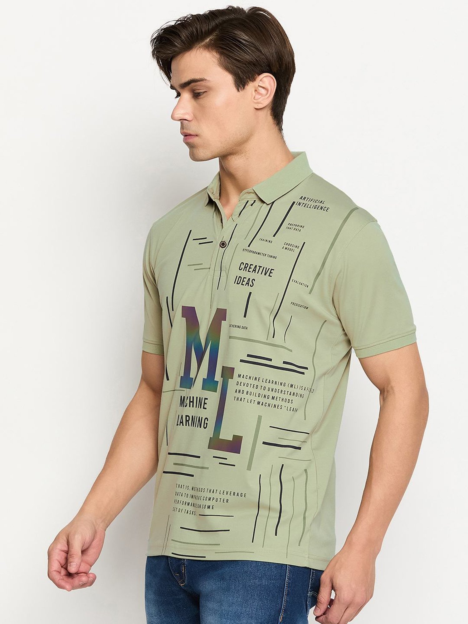 Duke Sage Green Slim Fit Printed Polo T-Shirt