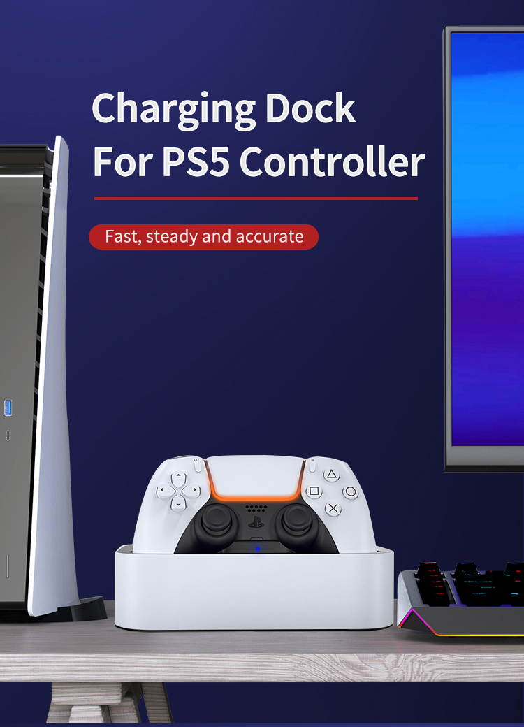 Ps5 Dual Sense Controller Charger Fast Charging Station LED Indicator Stand For Playstation Ps5 Dualsense Charging Station