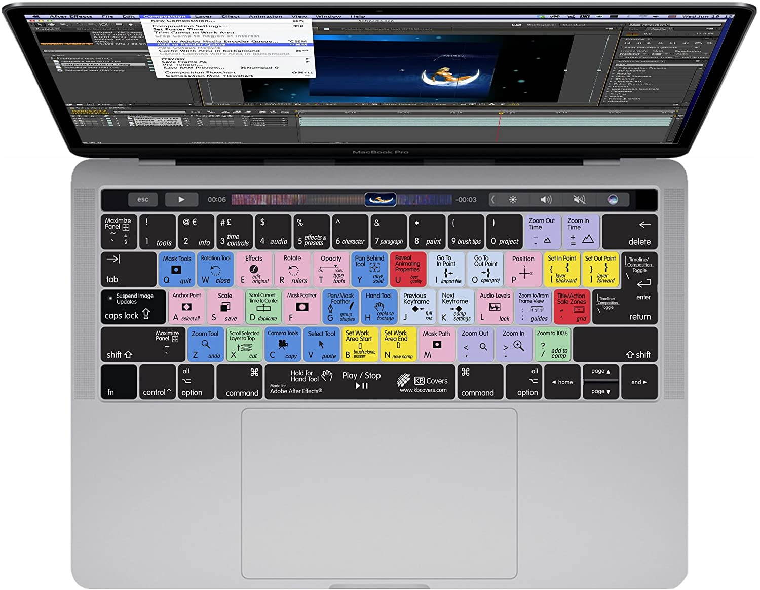 KBCovers - Keyboard Cover for After Effects fits Apple MacBook Pro 13 & 15 inch w/Touch Bar (Late 2016+)