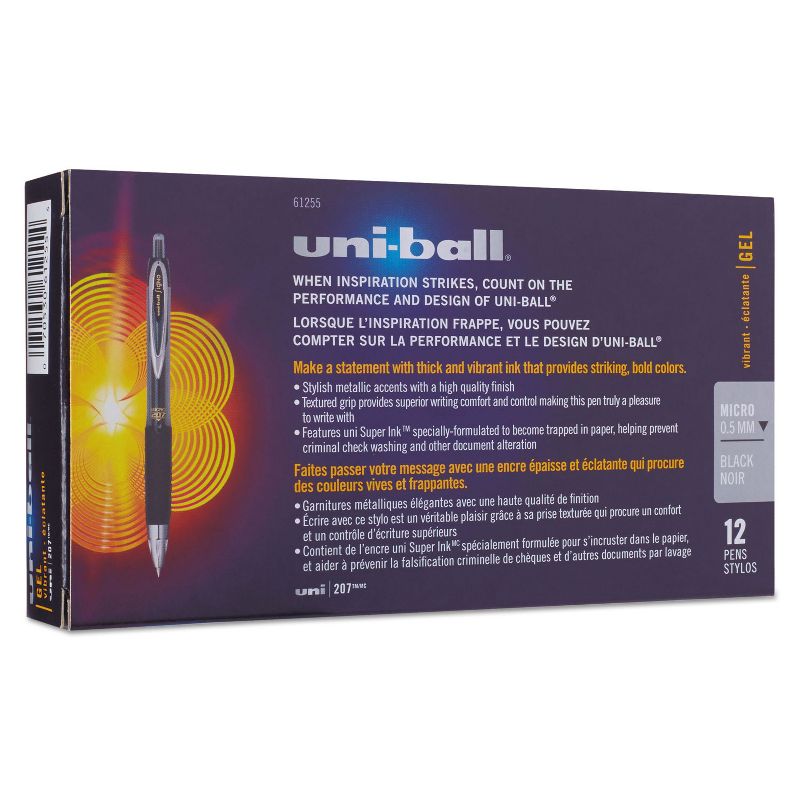 uni-ball Signo 207 Retractable Gel Pen Black Ink 0.5mm Dozen 61255