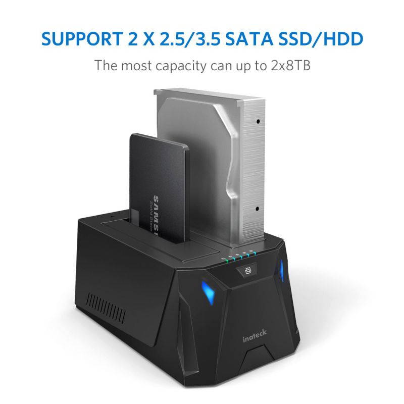 Inateck USB 3.0 to SATA I/II/III Dual Bay External Hard Drive Docking Station for 2.5 or 3.5 HDD, SSD, Up to Support 10TB, with Hard Drive Duplicator/Offline Cloner Function, FD2005