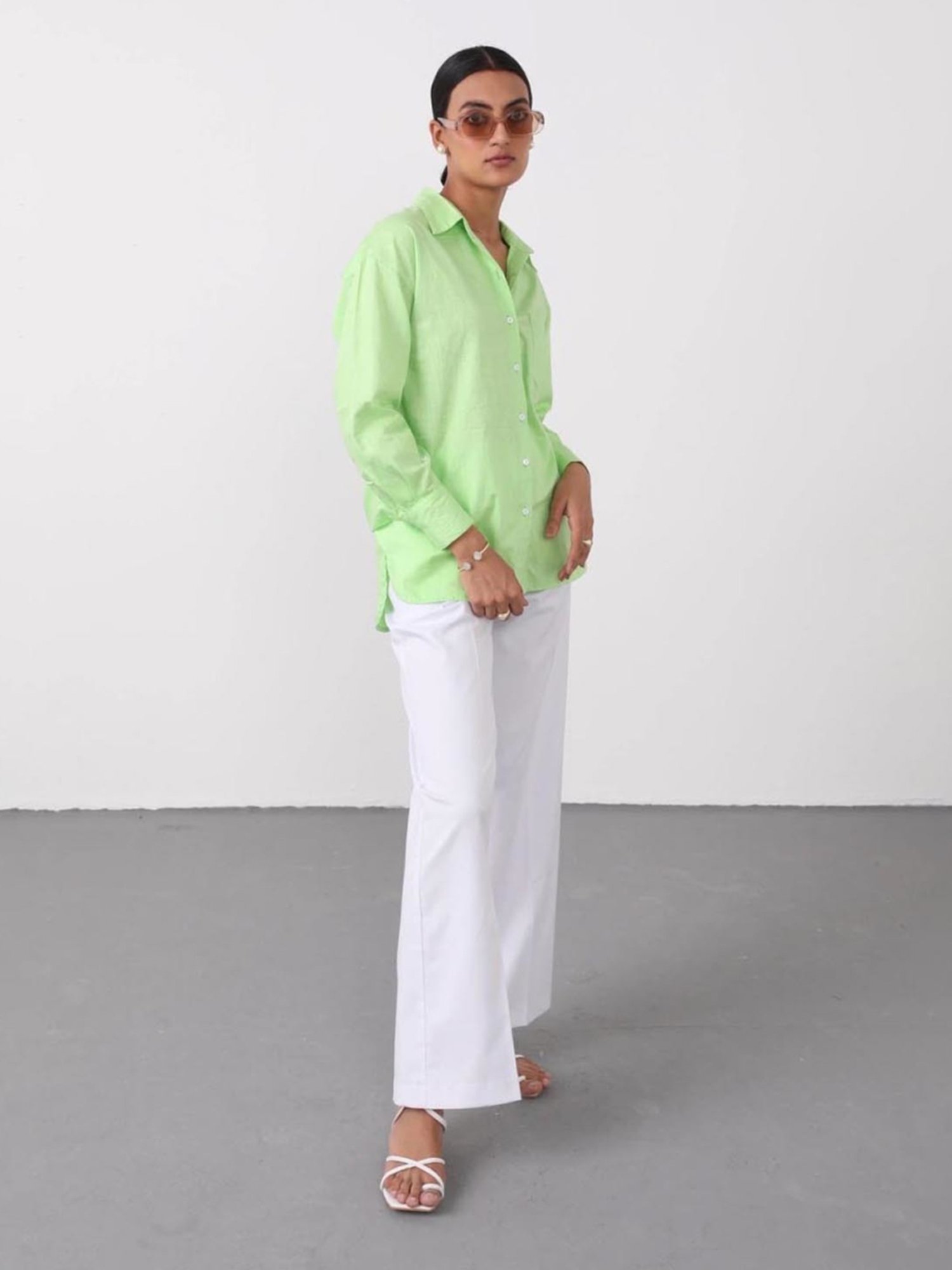 Qua Lime Green Oversized Cotton Shirt