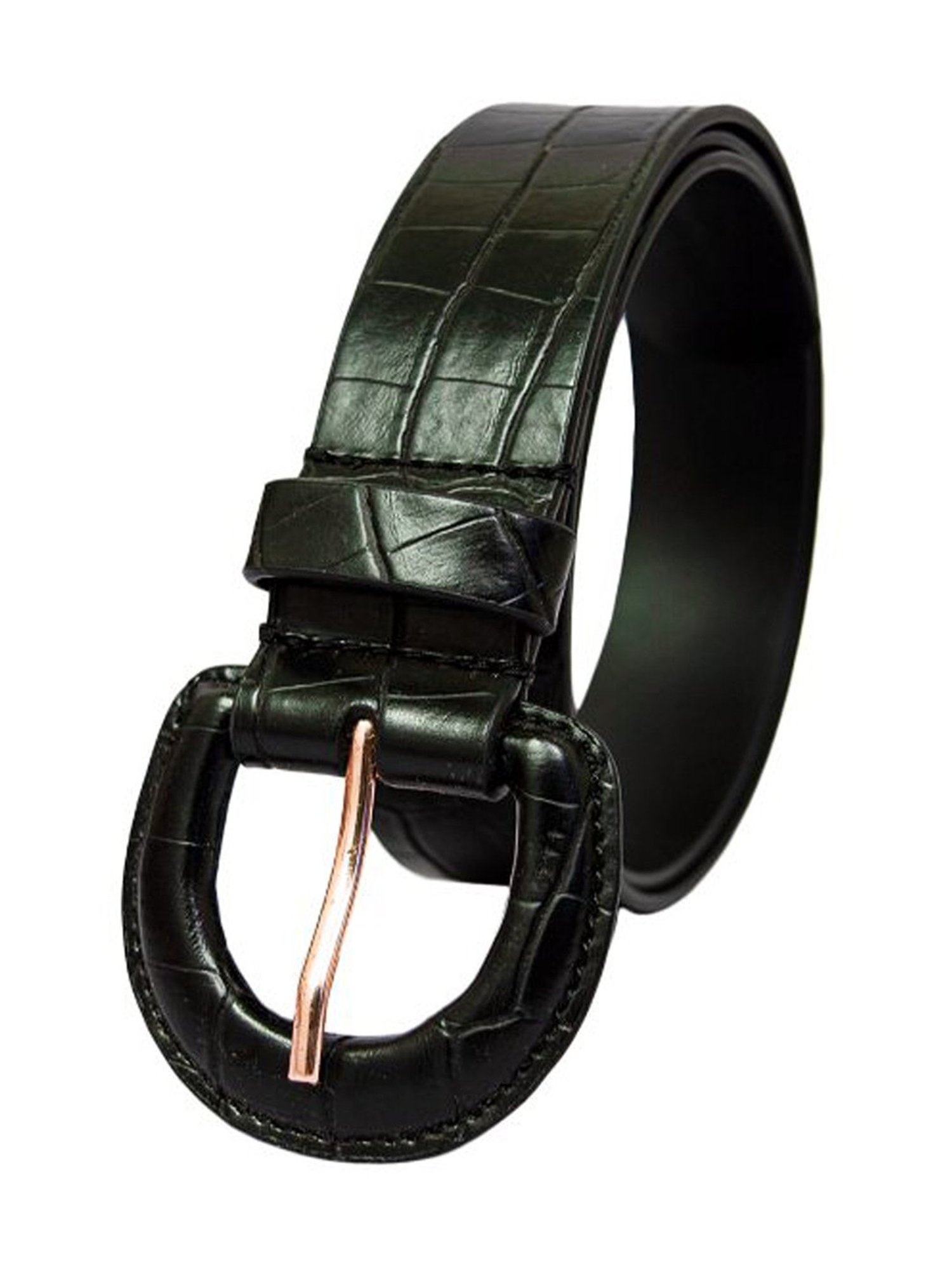 BELWABA Black Textured Leather Casual Belt for Women