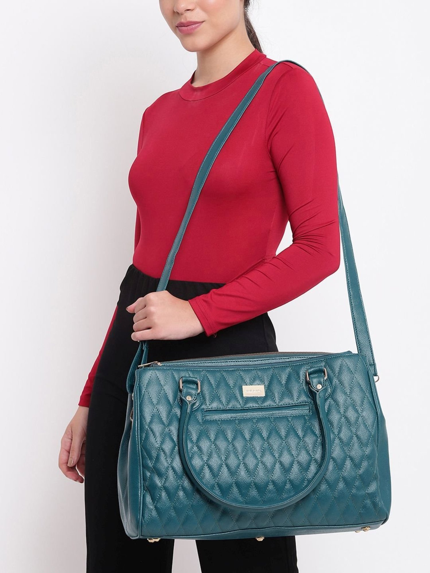 KLEIO Grey Quilted Medium Laptop Handbag