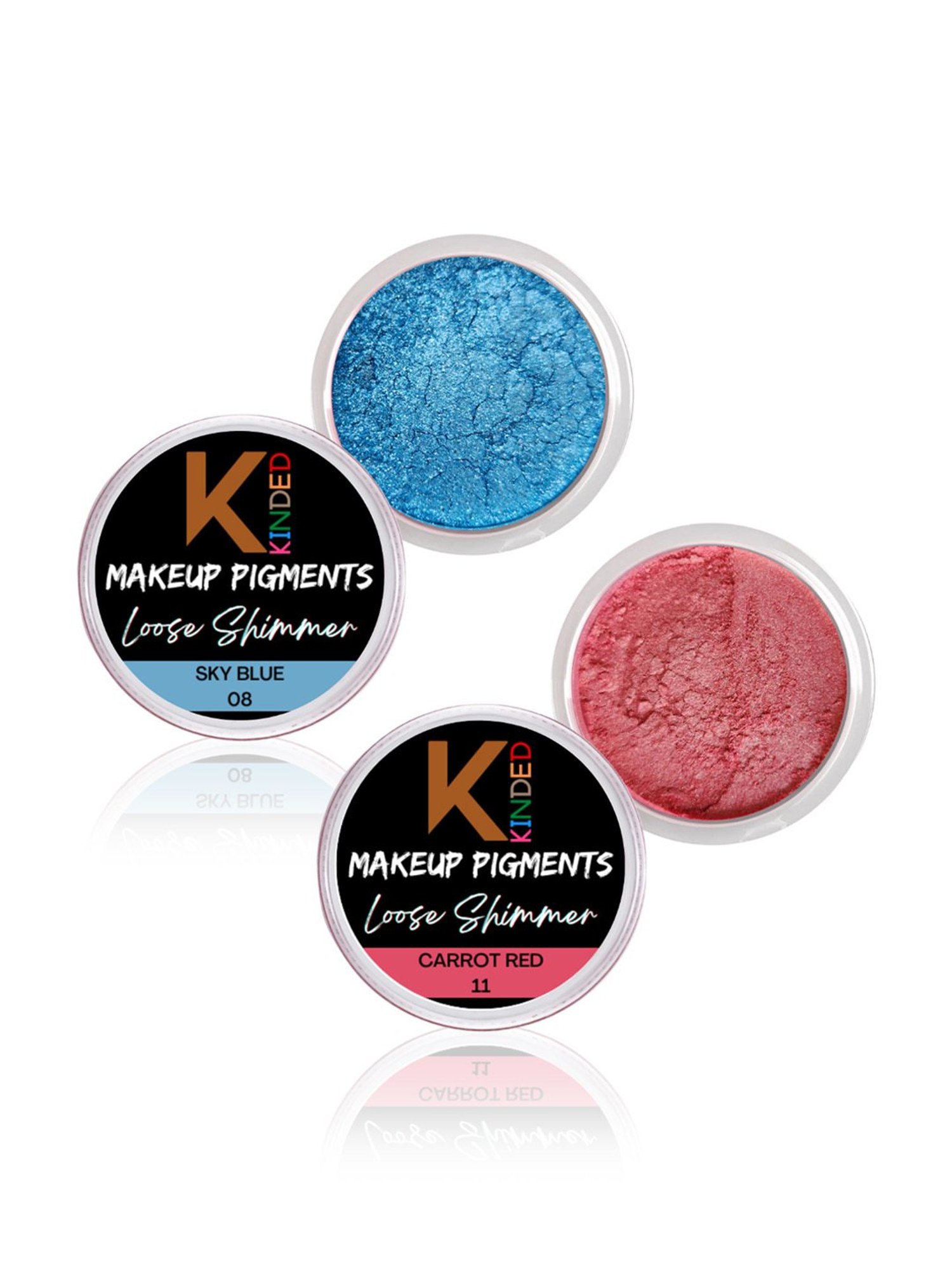 KINDED Makeup Pigments Loose Shimmer Powder Eyeshadow 08 Sky Blue & 11 Carrot Red Combo