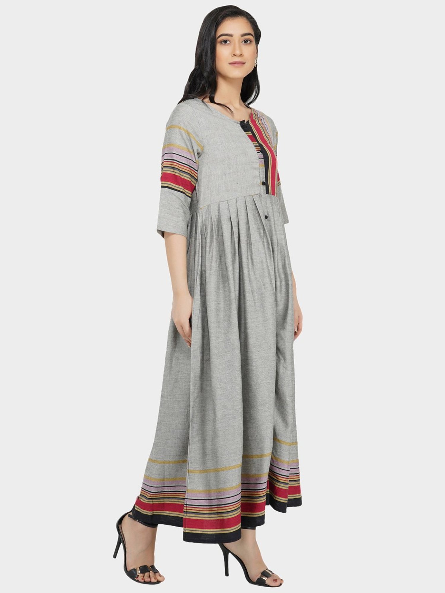 Paislei Grey Striped Kurta