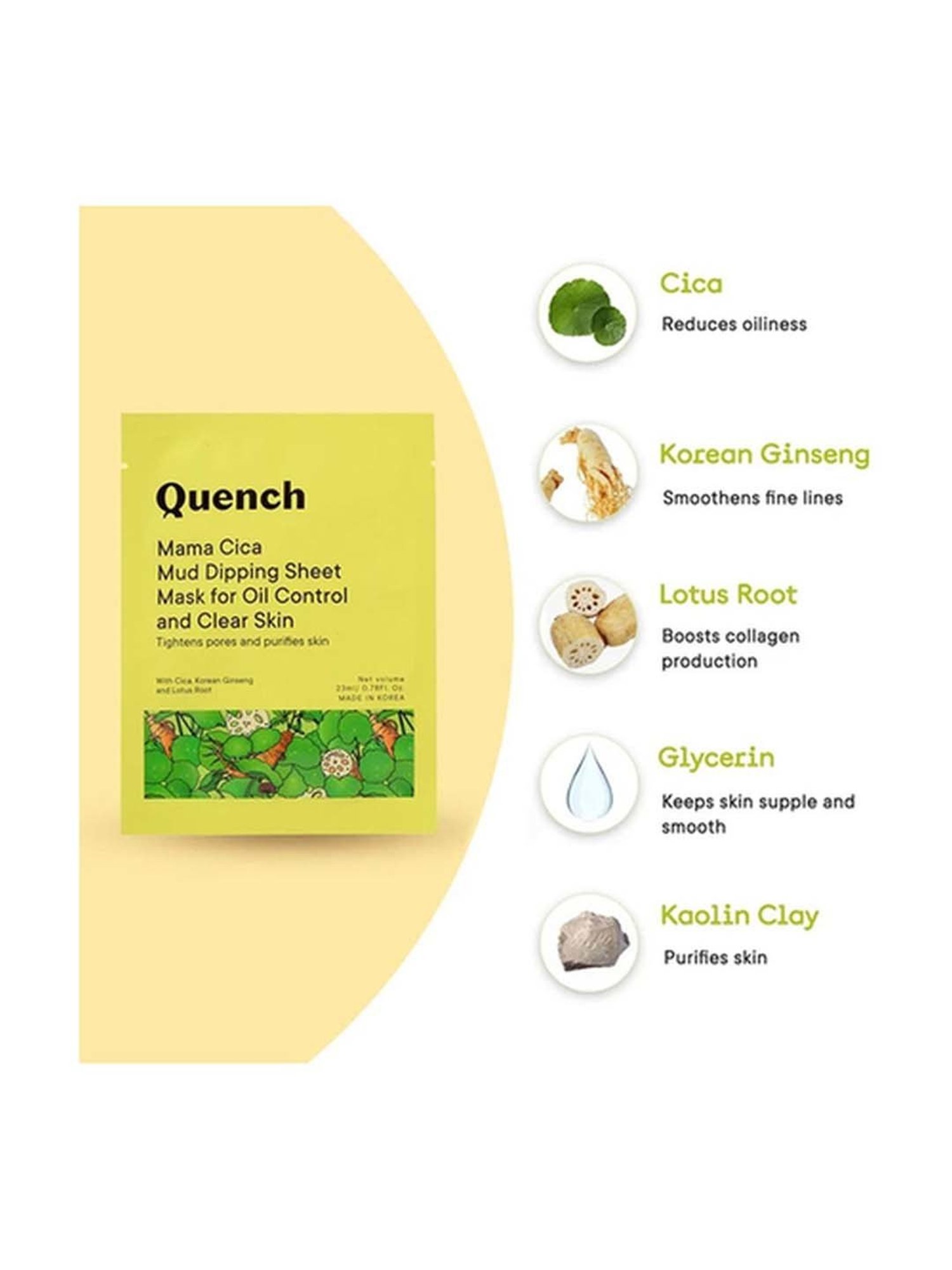 Quench Botanics Mama Cica Mud Dipping Sheet Mask for Oil Control & Clear Skin - 23 ml