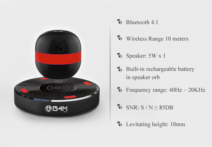 B4M OVL-Dark Black Levitating Bluetooth Speaker &ndash; Portable Floating & Rotating Wireless Speaker with Bluetooth 4.1 &ndash; Wireless Charging Speaker for IPhone Ipad Samsung HTC Pixel PC Tablet