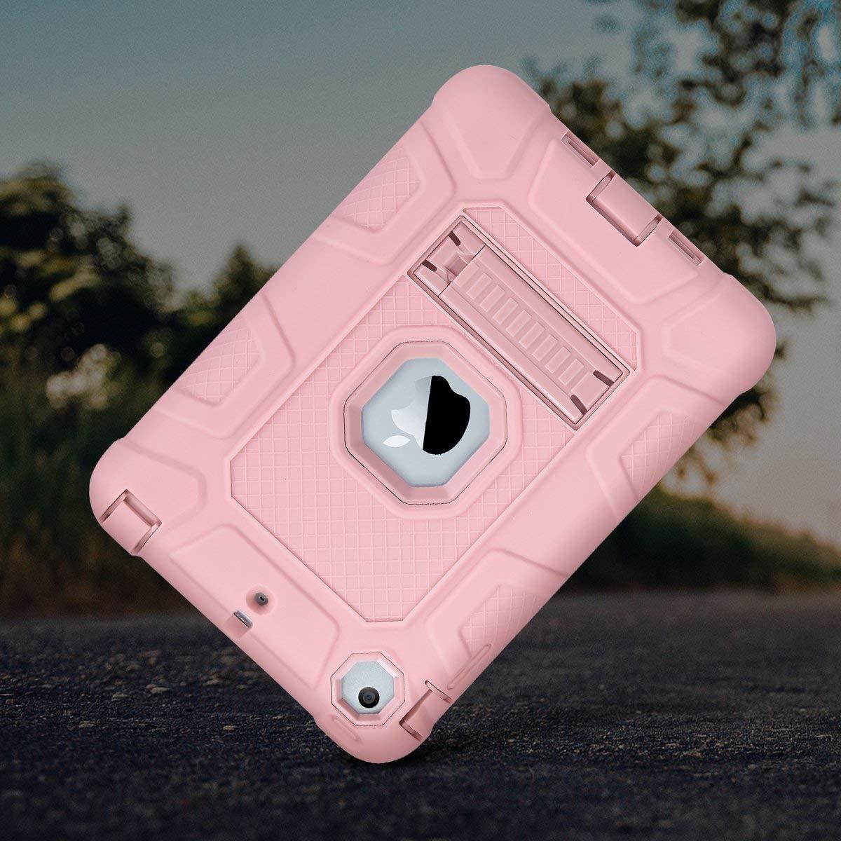 ULAK iPad Mini Case,iPad Mini 2 Case,iPad Mini 3 Case,iPad Mini Retina Case, Three Layer Heavy Duty Shockproof Protective Case for iPad Mini 1/2/3 with Kickstand (Rose Gold+Rose Gold)