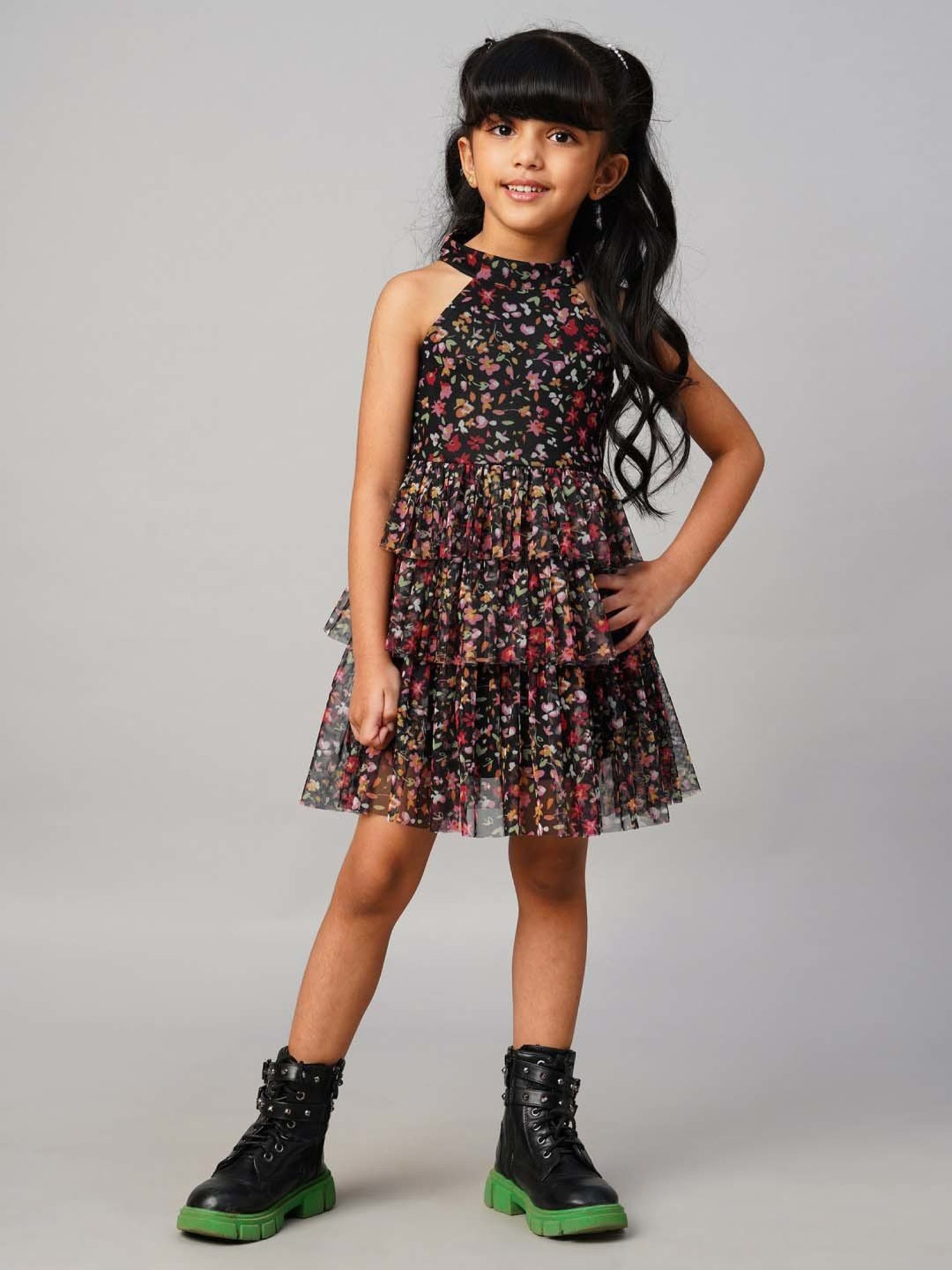 Lil Drama Kids Black Printed Dress