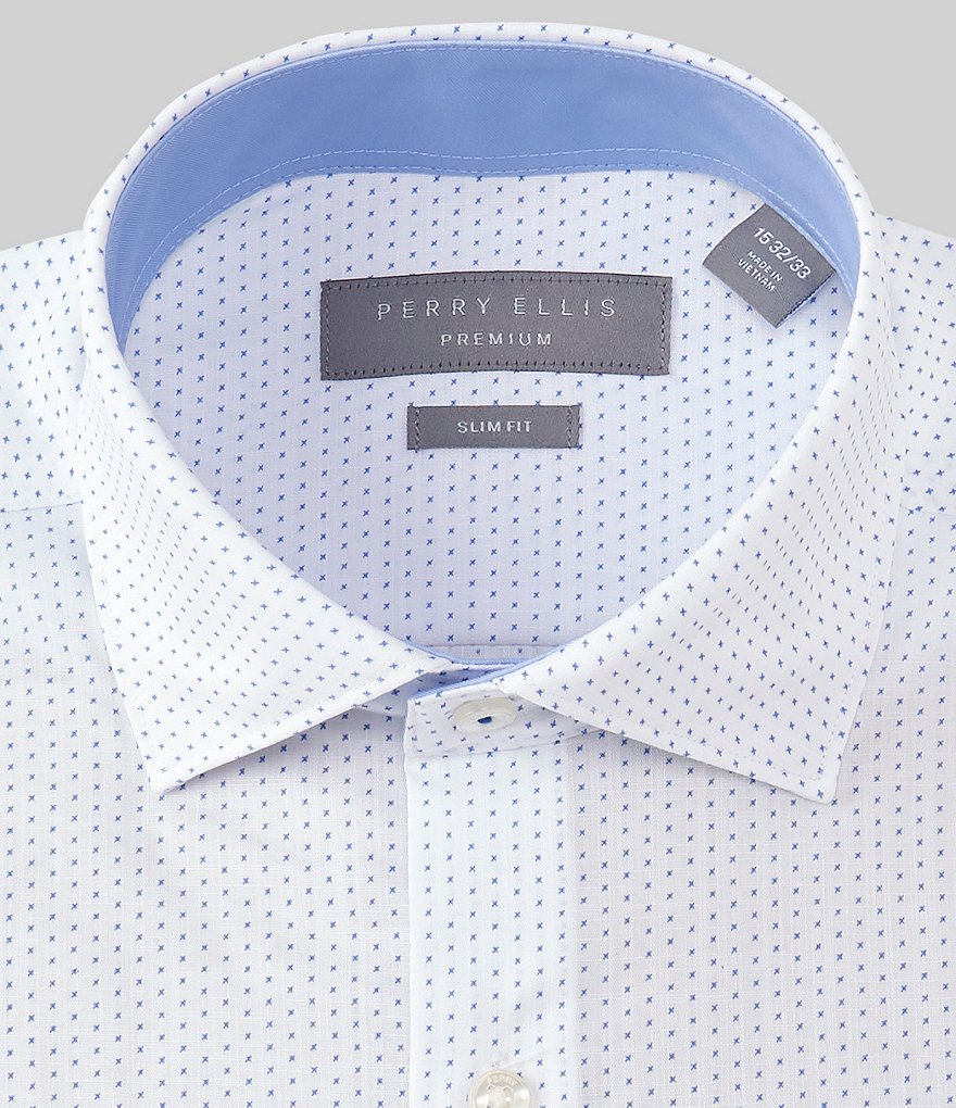 Perry Ellis Premium Non-Iron Slim Fit Spread Collar Printed Dress Shirt
