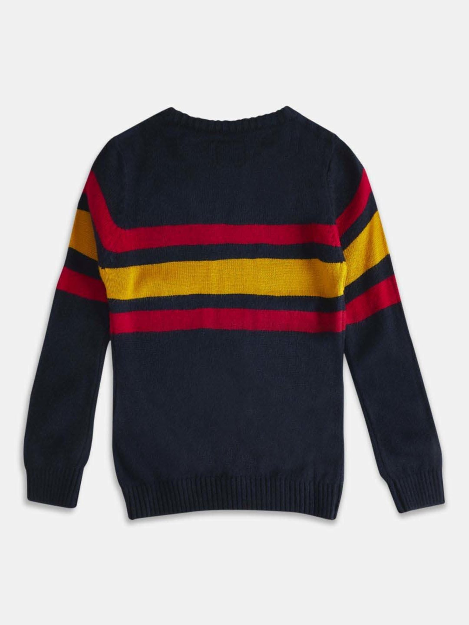Pantaloons Junior Navy & Yellow Striped Full Sleeves Sweater