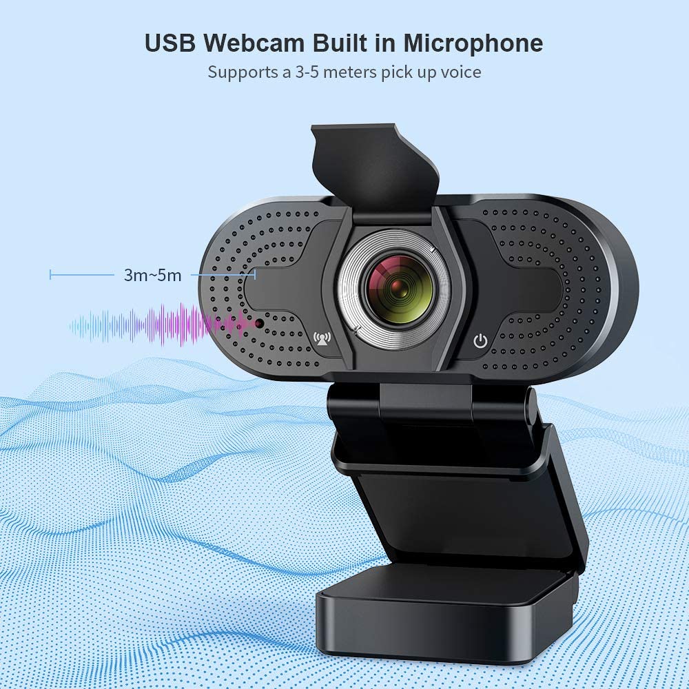 TROPRO 1080P webcam for PC, full HD computer camera with cover, USB web cam with microphone, cover, expandable tripod, streaming camera for Skype, Streaming, teleconference etc.