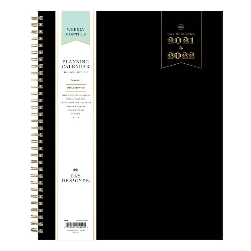 2021-22 Academic Planner 8.5" x 11" Flexible Plastic Cover Weekly/Monthly Wirebound Black - Day Designer