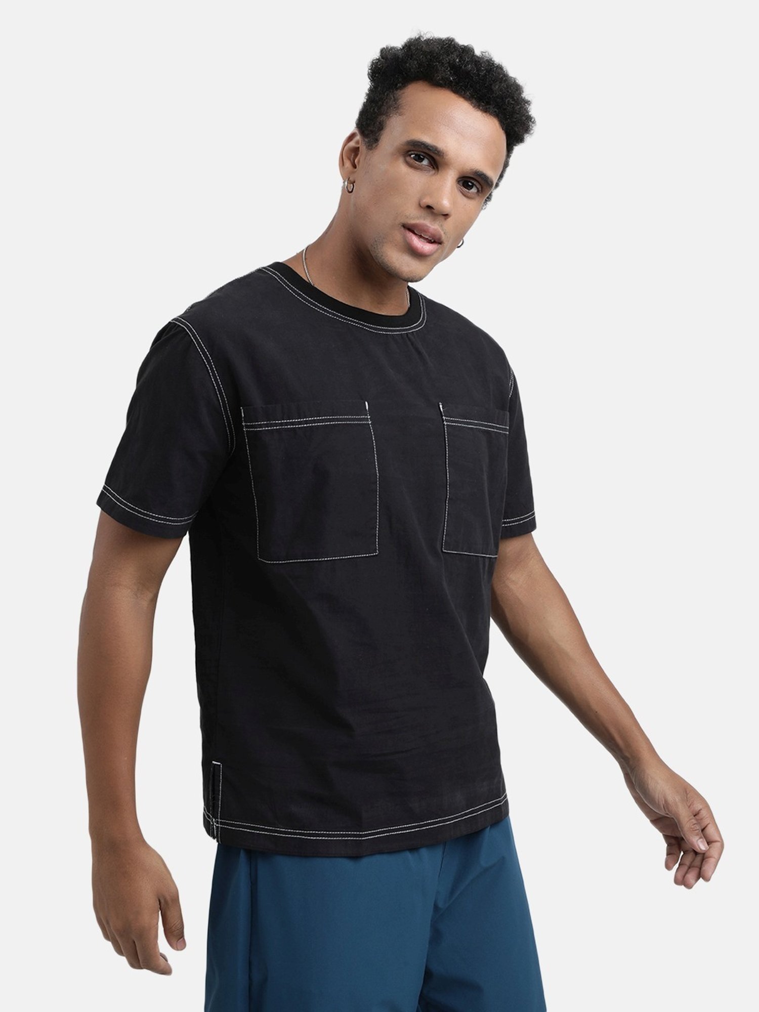 Bene Kleed Black Cotton Relaxed Fit T-Shirt