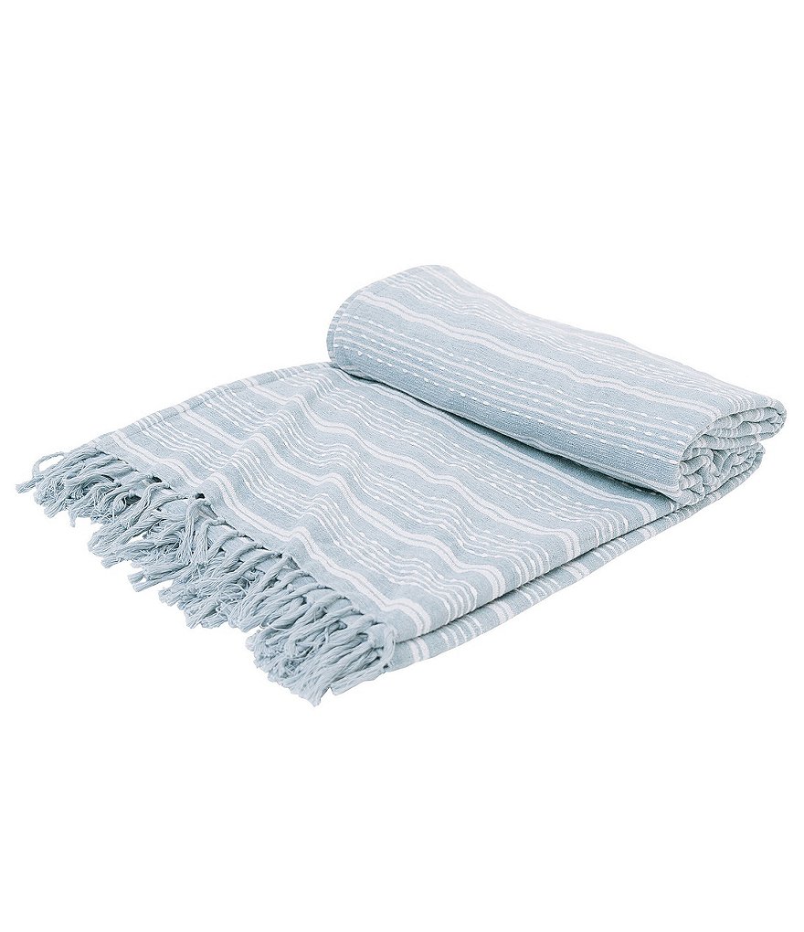 ELISABETH YORK Chenille Stripe Fog Bed Throw