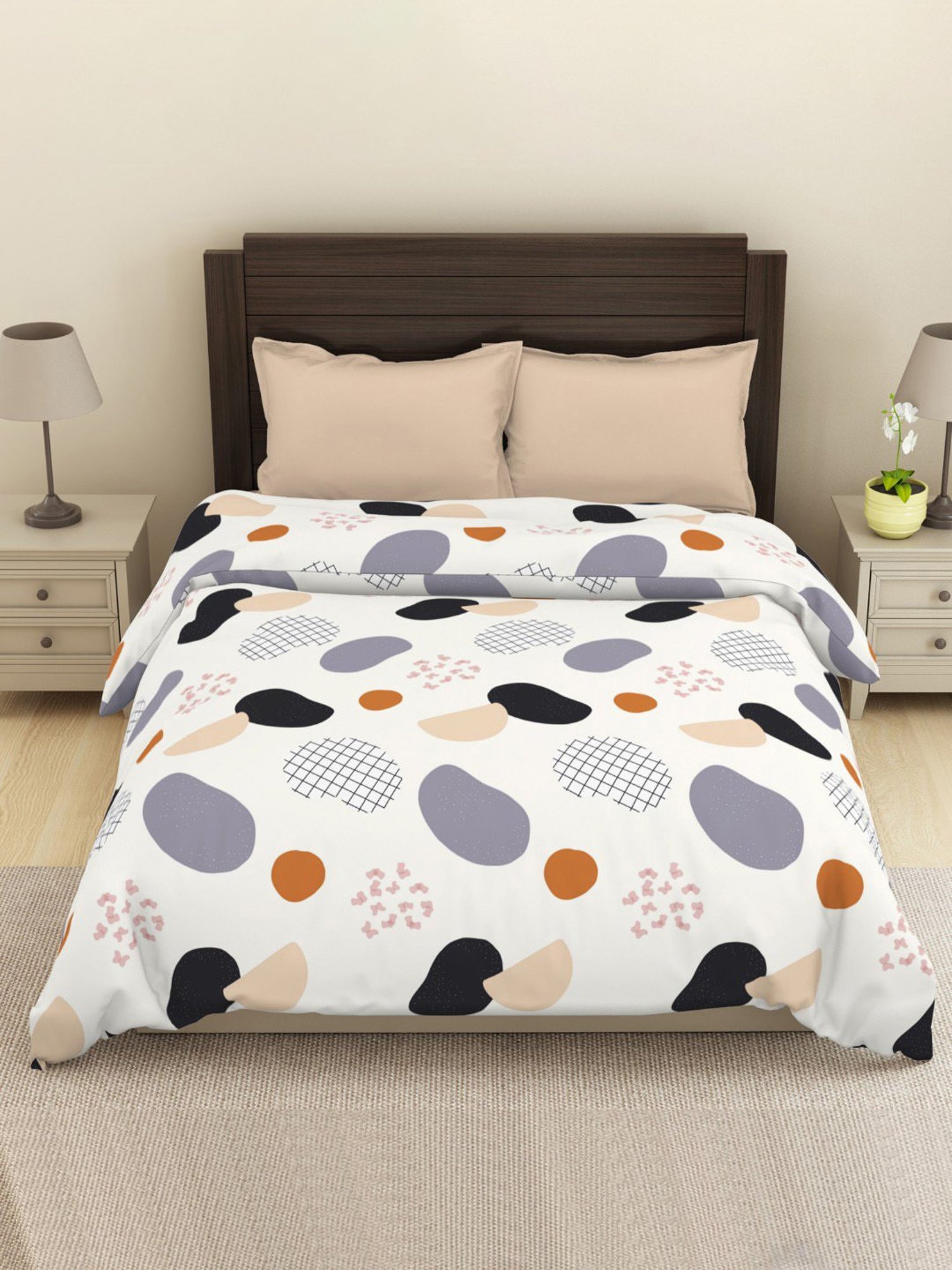 Welspun Geometric White 144 TC Microfiber Double Dohar