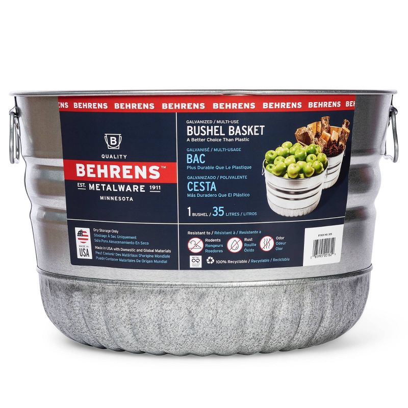 Behrens 1 Bushel Galvanized Steel Utility Basket Silver
