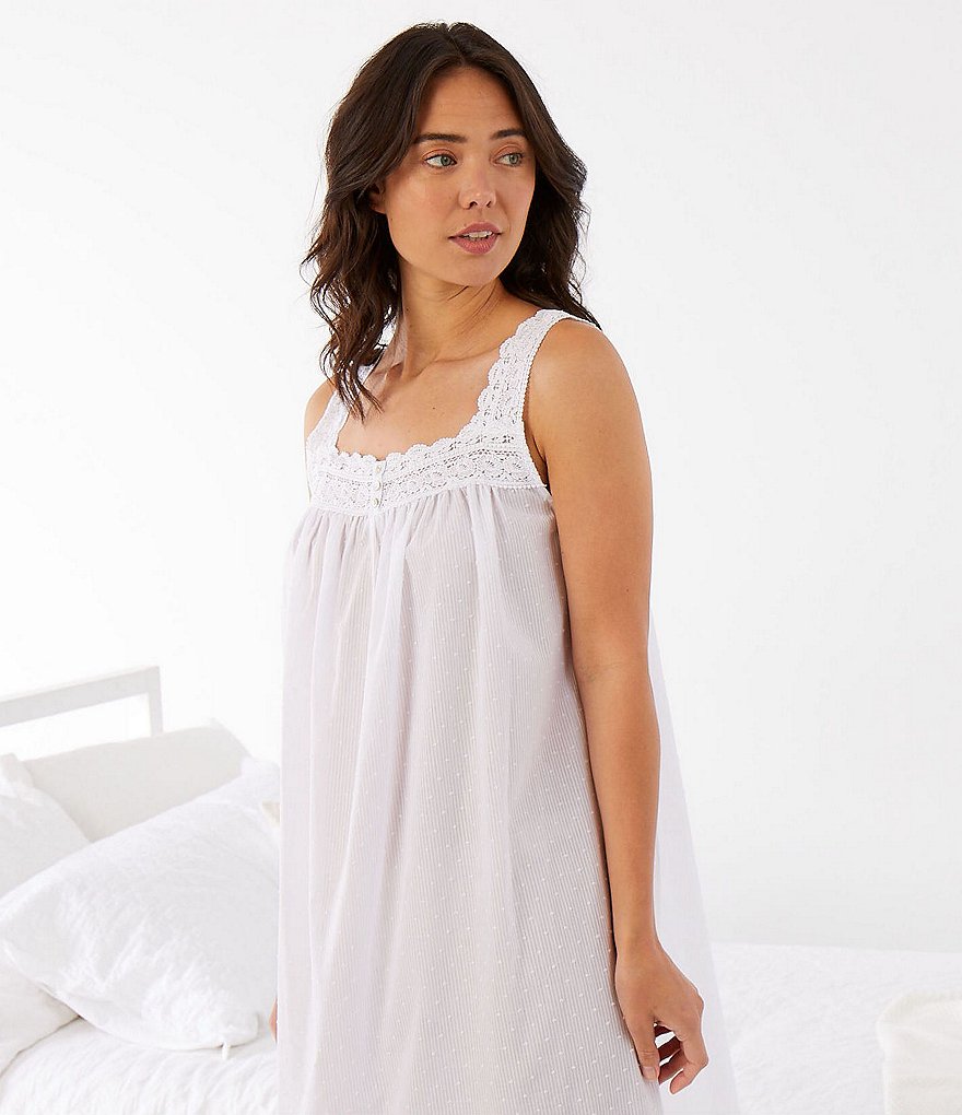 Eileen West Sleeveless Textured Sheer Striped Ballet Nightgown
