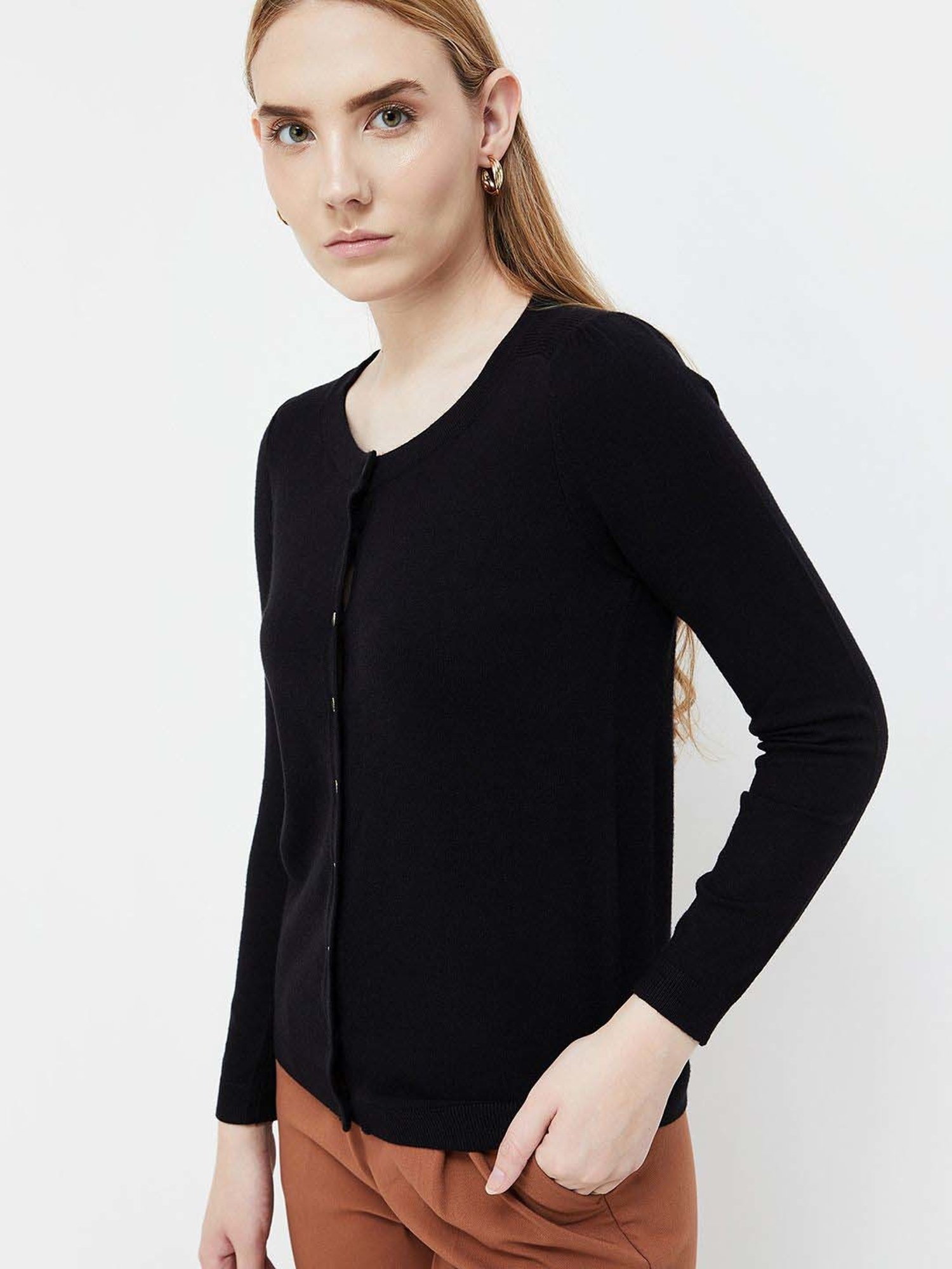 Code by Lifestyle Black Plain Cardigan