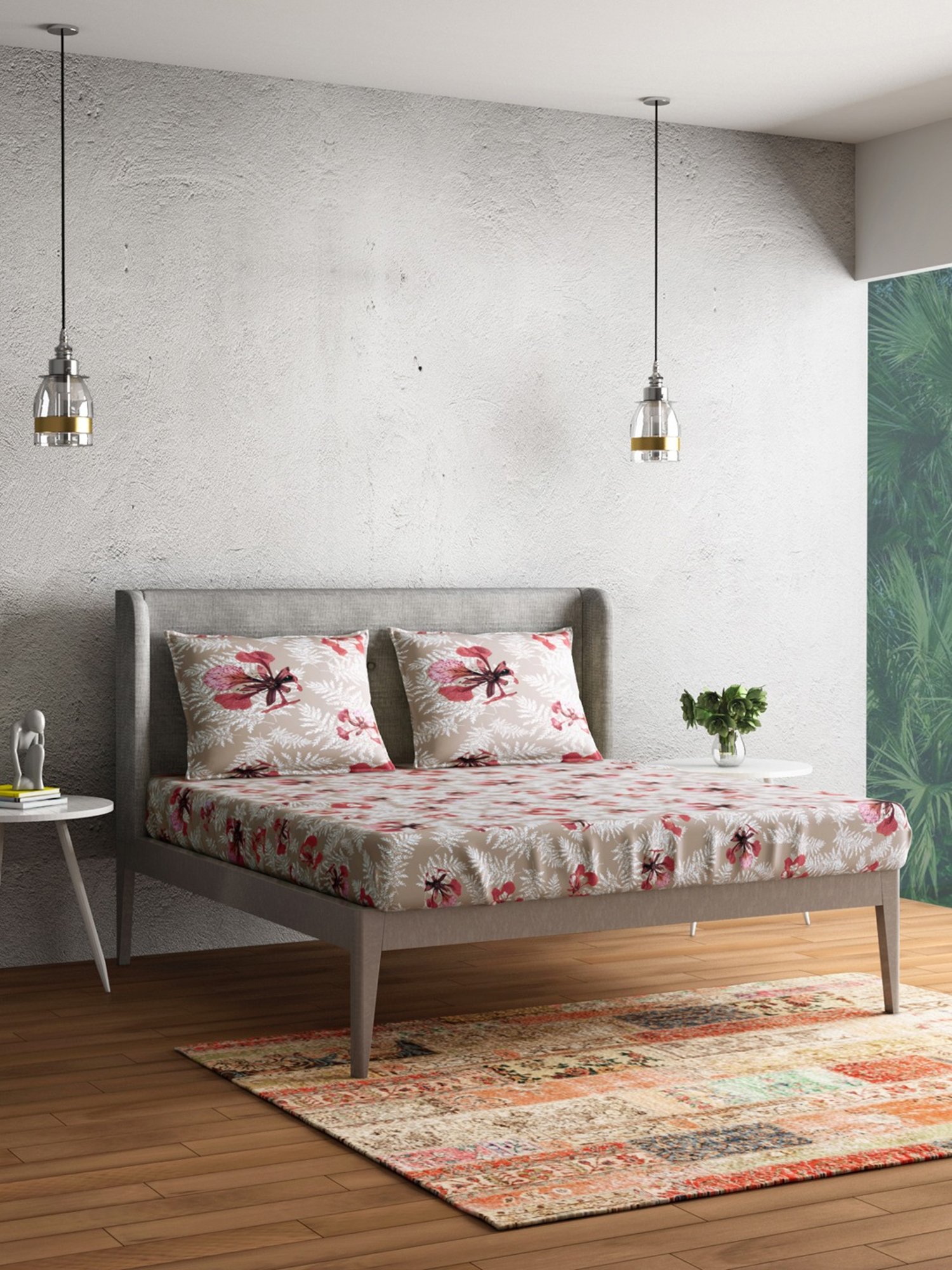 Petal Home Poinciana Blue Cotton 144 TC Bedsheet